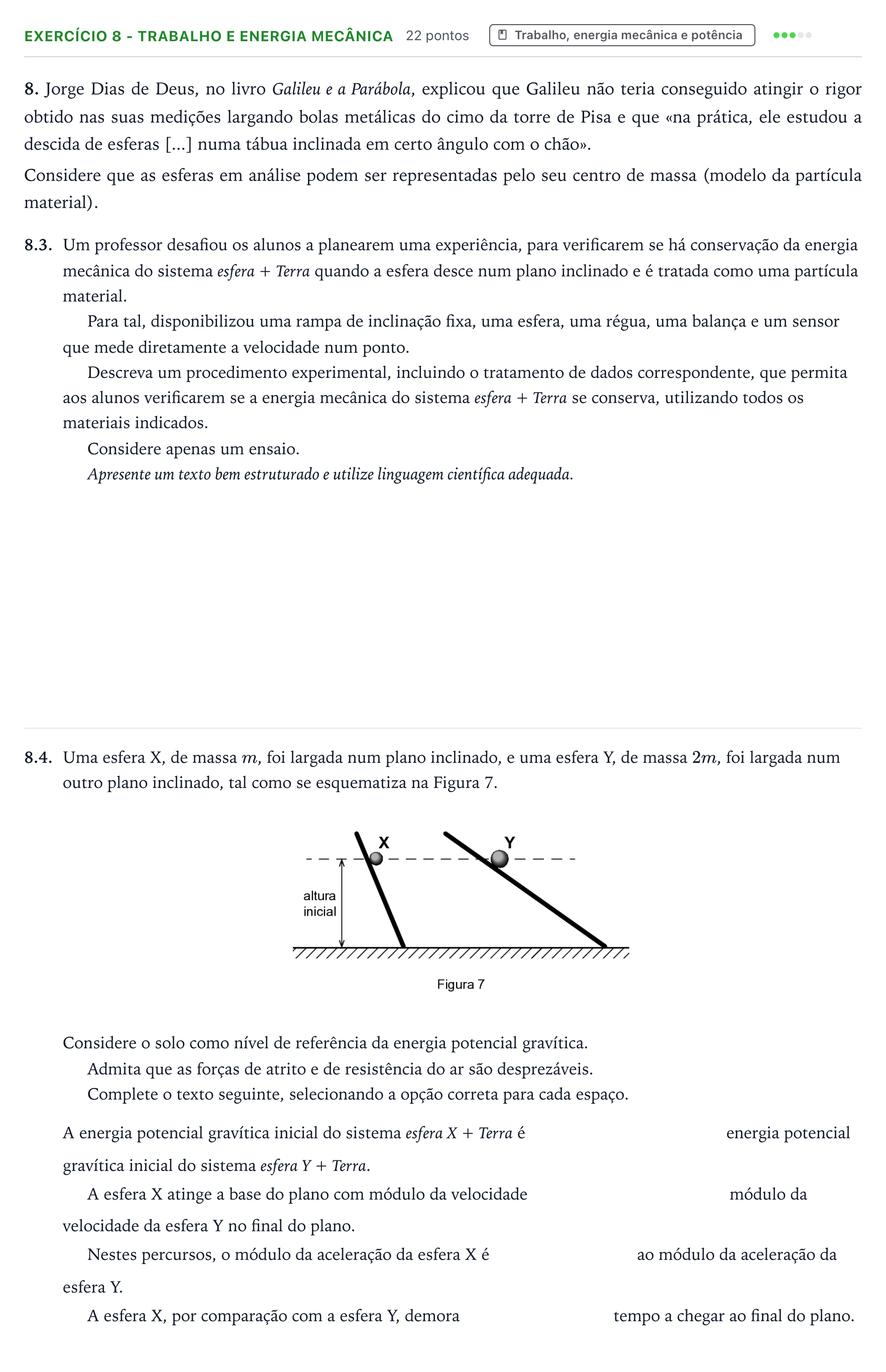 Enunciado: Exercício 8 - Trabalho e energia mecânica · Exame Nacional Física e Química A 1.ª fase 2026