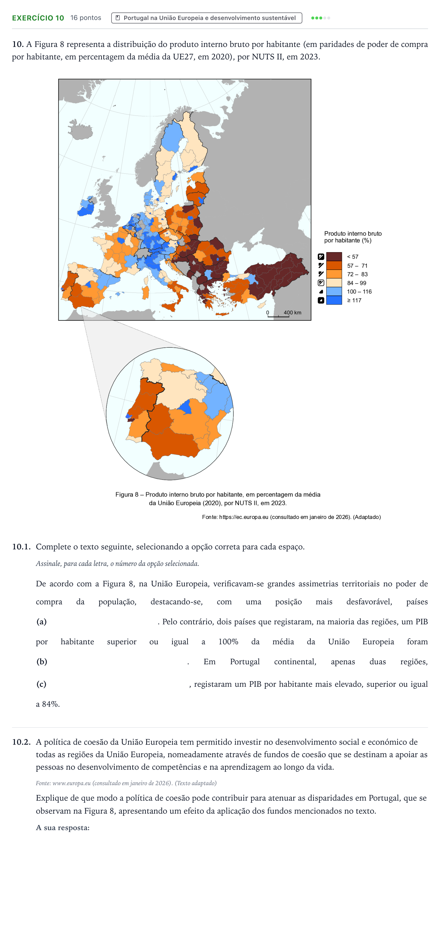 Enunciado: Exercício 10 · Exame Nacional Geografia A Época especial 2026