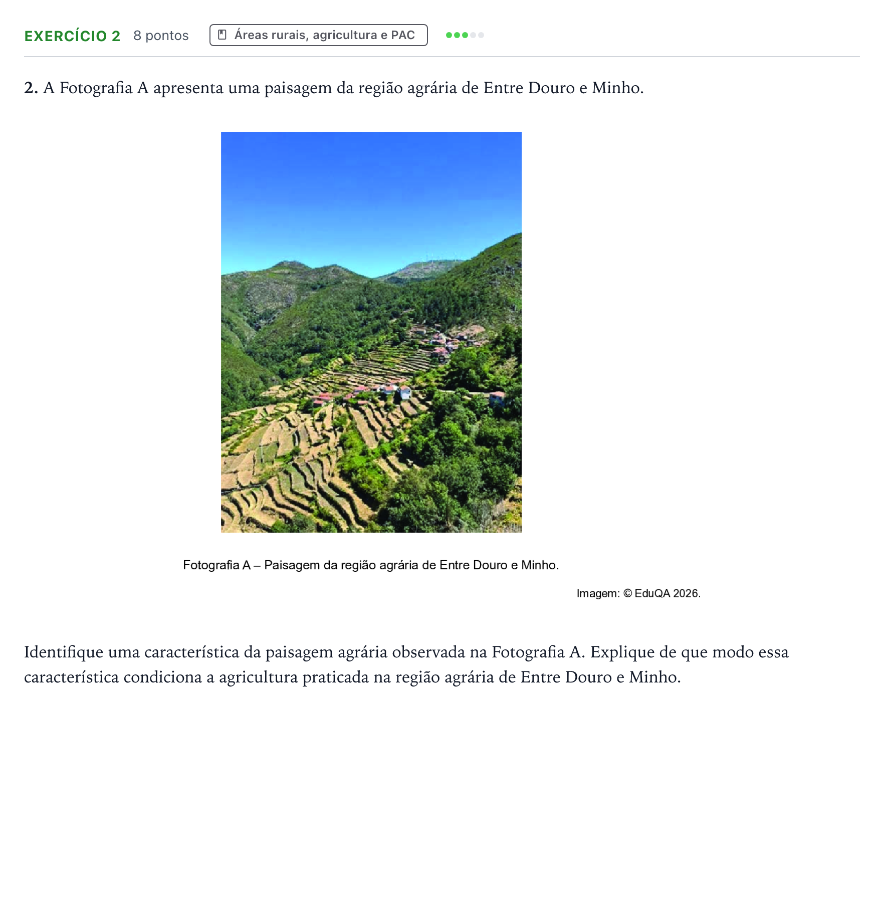 Enunciado: Exercício 2 · Exame Nacional Geografia A Época especial 2026
