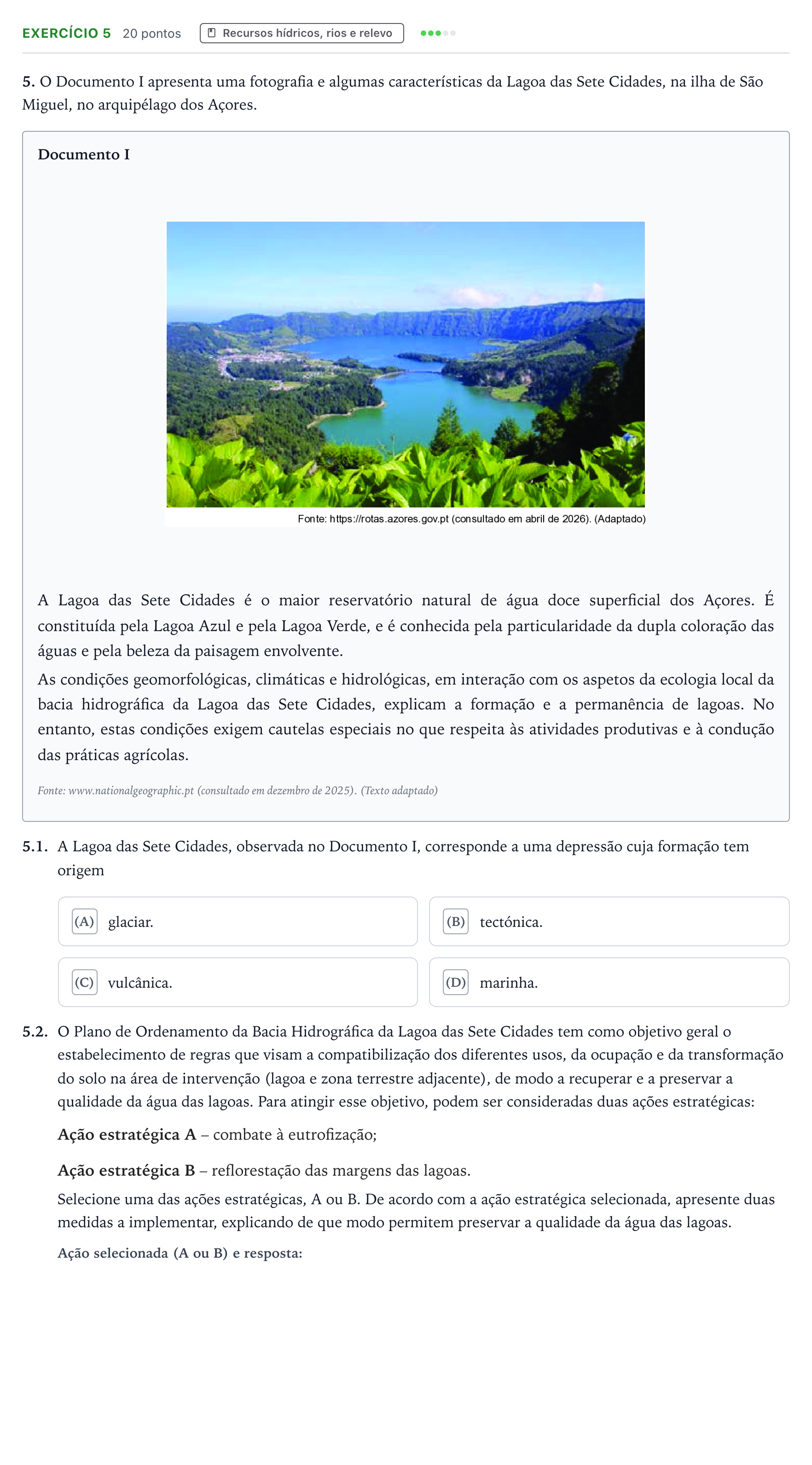 Enunciado: Exercício 5 · Exame Nacional Geografia A Época especial 2026