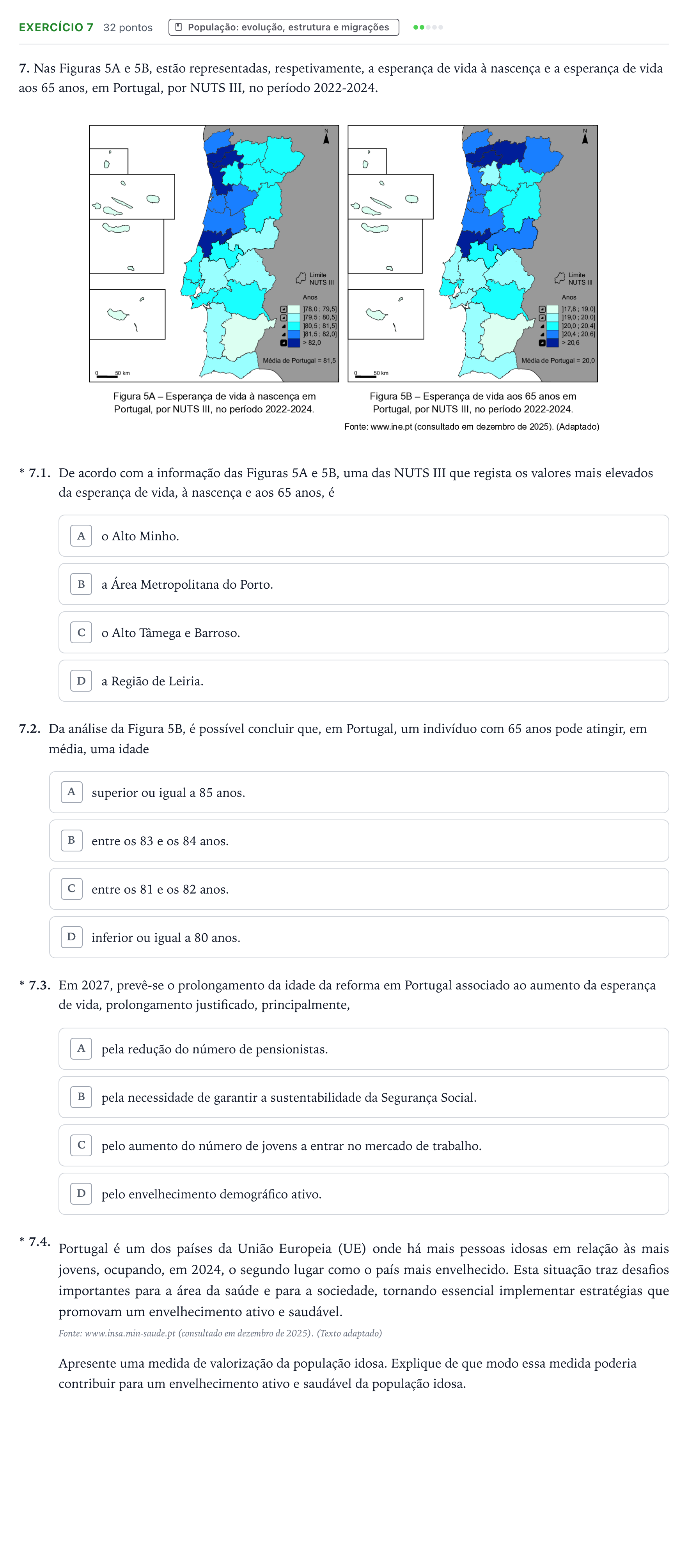 Enunciado: Exercício 7 · Exame Nacional Geografia A Época especial 2026