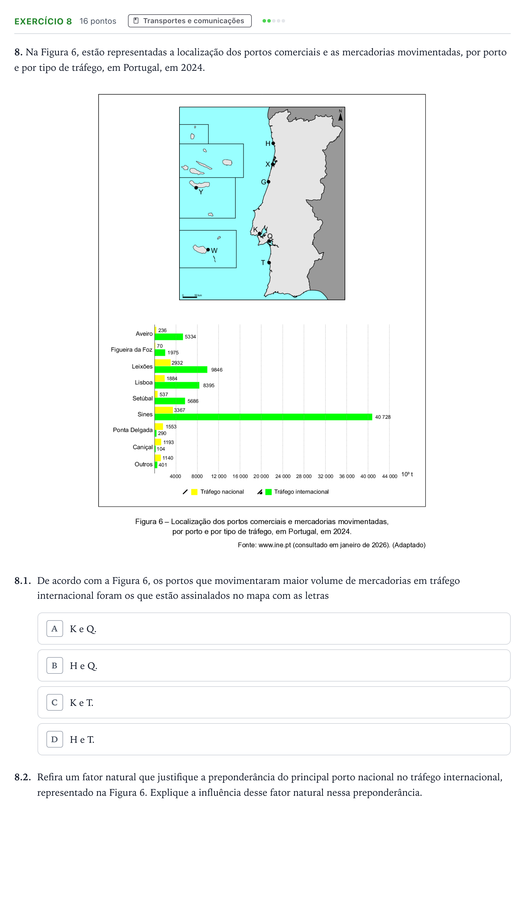 Enunciado: Exercício 8 · Exame Nacional Geografia A Época especial 2026
