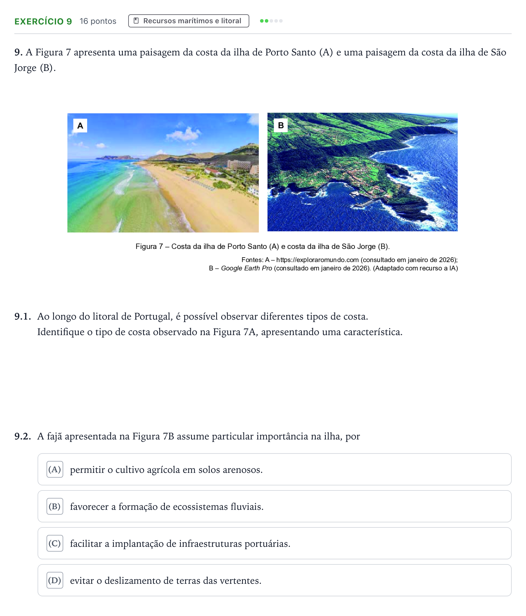 Enunciado: Exercício 9 · Exame Nacional Geografia A Época especial 2026