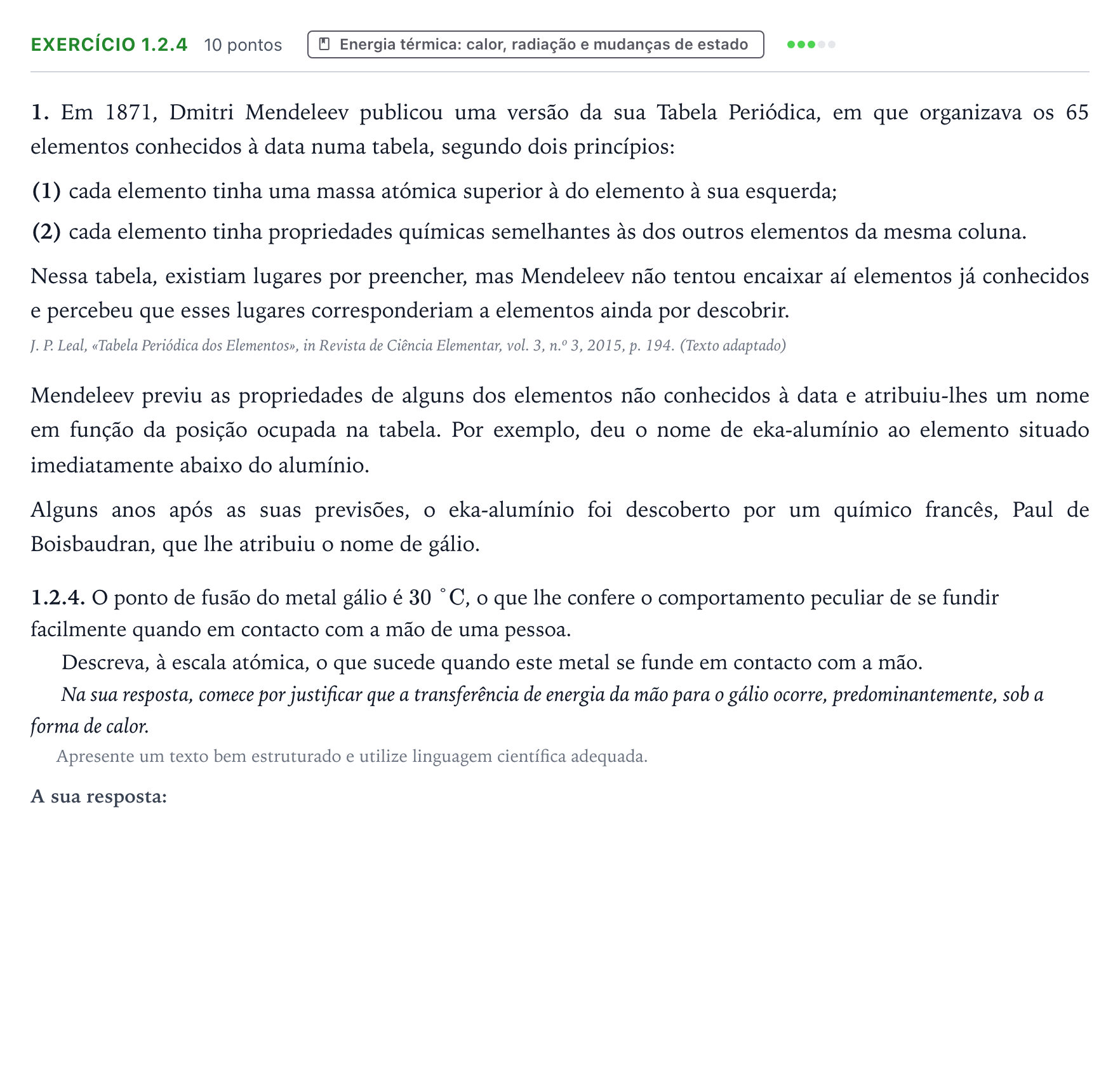 Enunciado: Exercício 1.2.4 · Exame Nacional Física e Química A 2.ª fase 2026