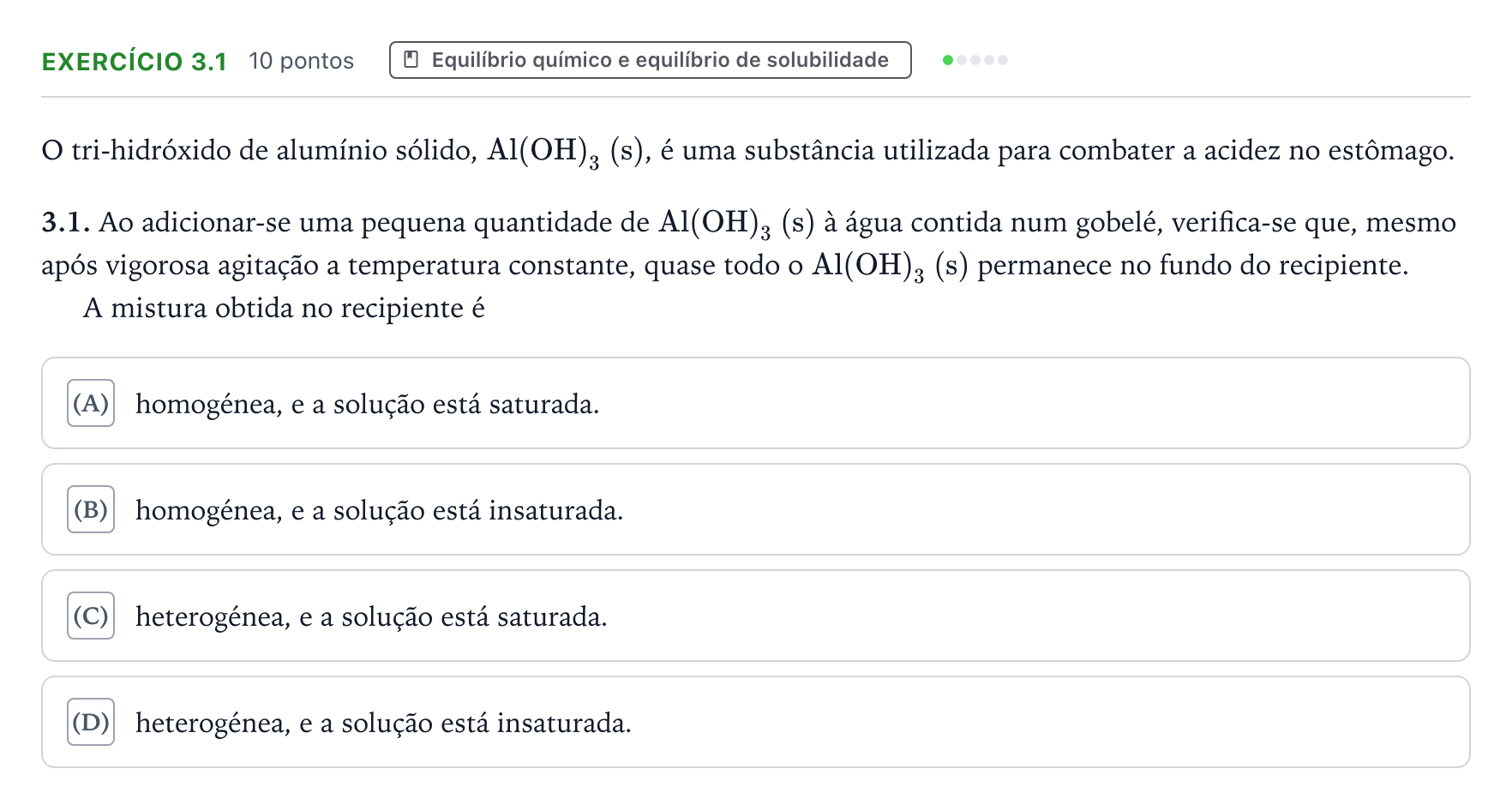 Enunciado: Exercício 3.1 · Exame Nacional Física e Química A 2.ª fase 2026