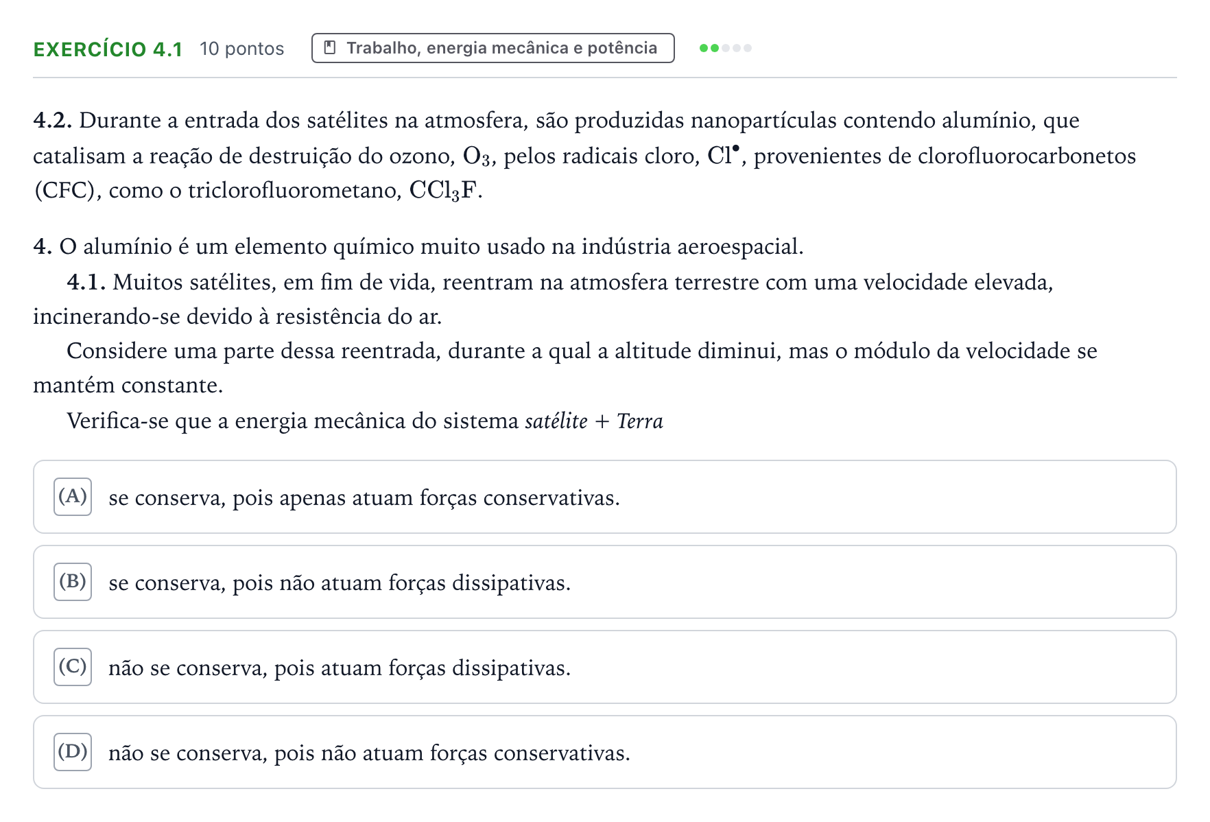 Enunciado: Exercício 4.1 · Exame Nacional Física e Química A 2.ª fase 2026