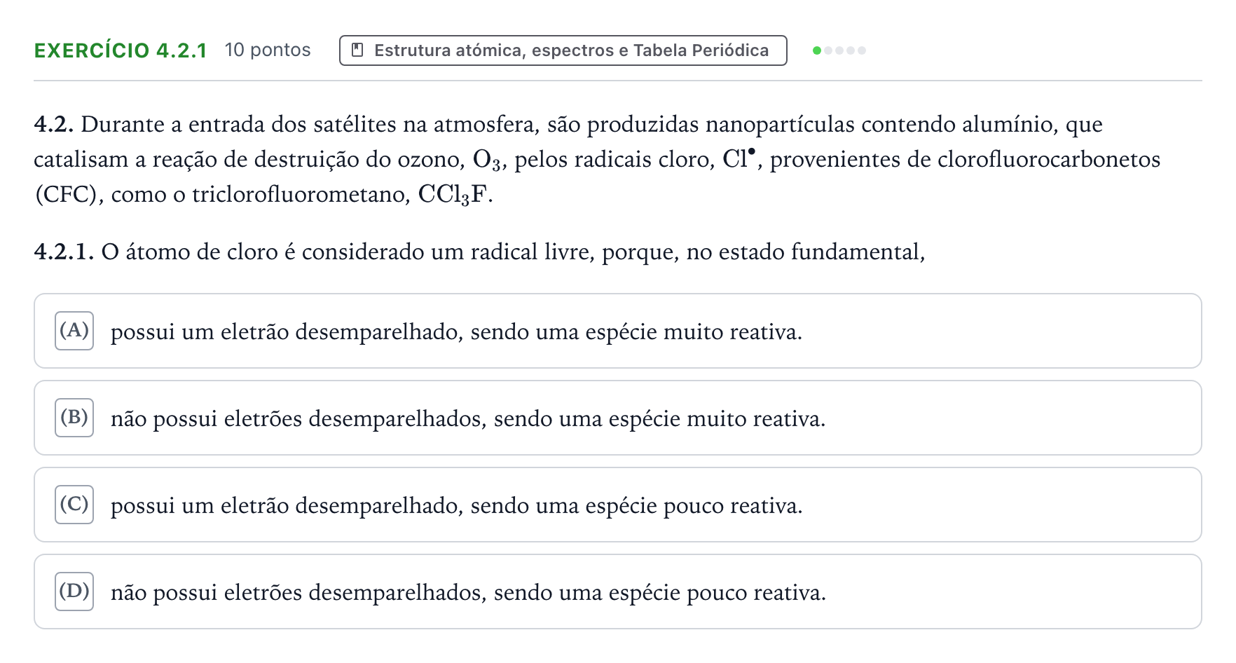 Enunciado: Exercício 4.2.1 · Exame Nacional Física e Química A 2.ª fase 2026