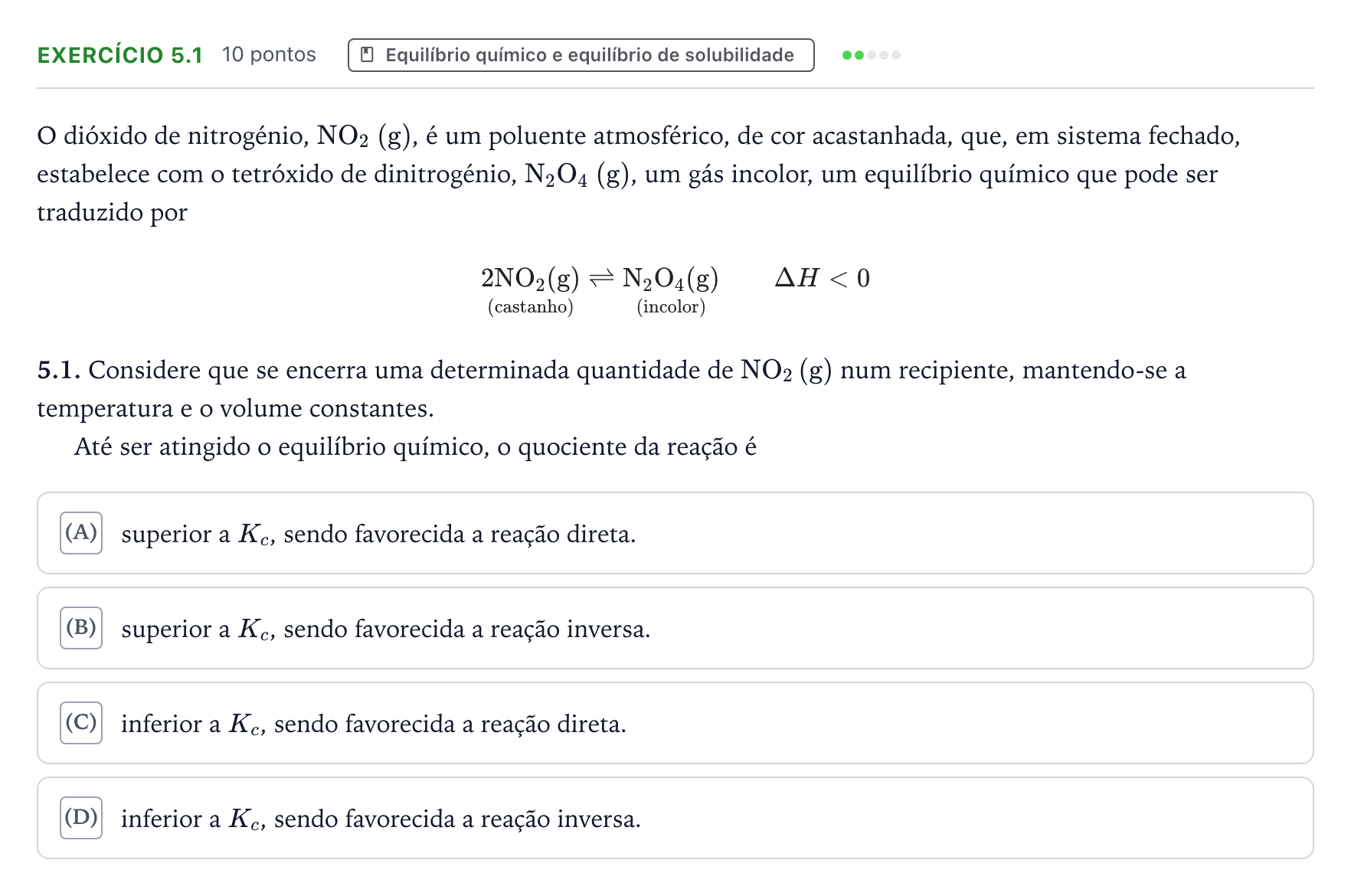 Enunciado: Exercício 5.1 · Exame Nacional Física e Química A 2.ª fase 2026