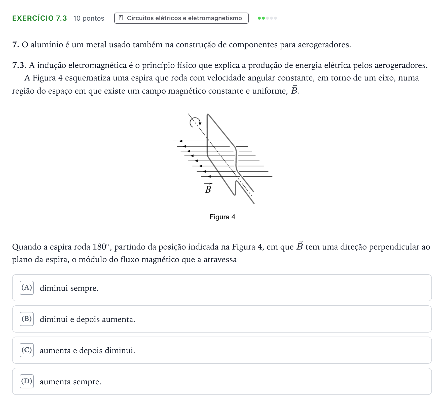 Enunciado: Exercício 7.3 · Exame Nacional Física e Química A 2.ª fase 2026
