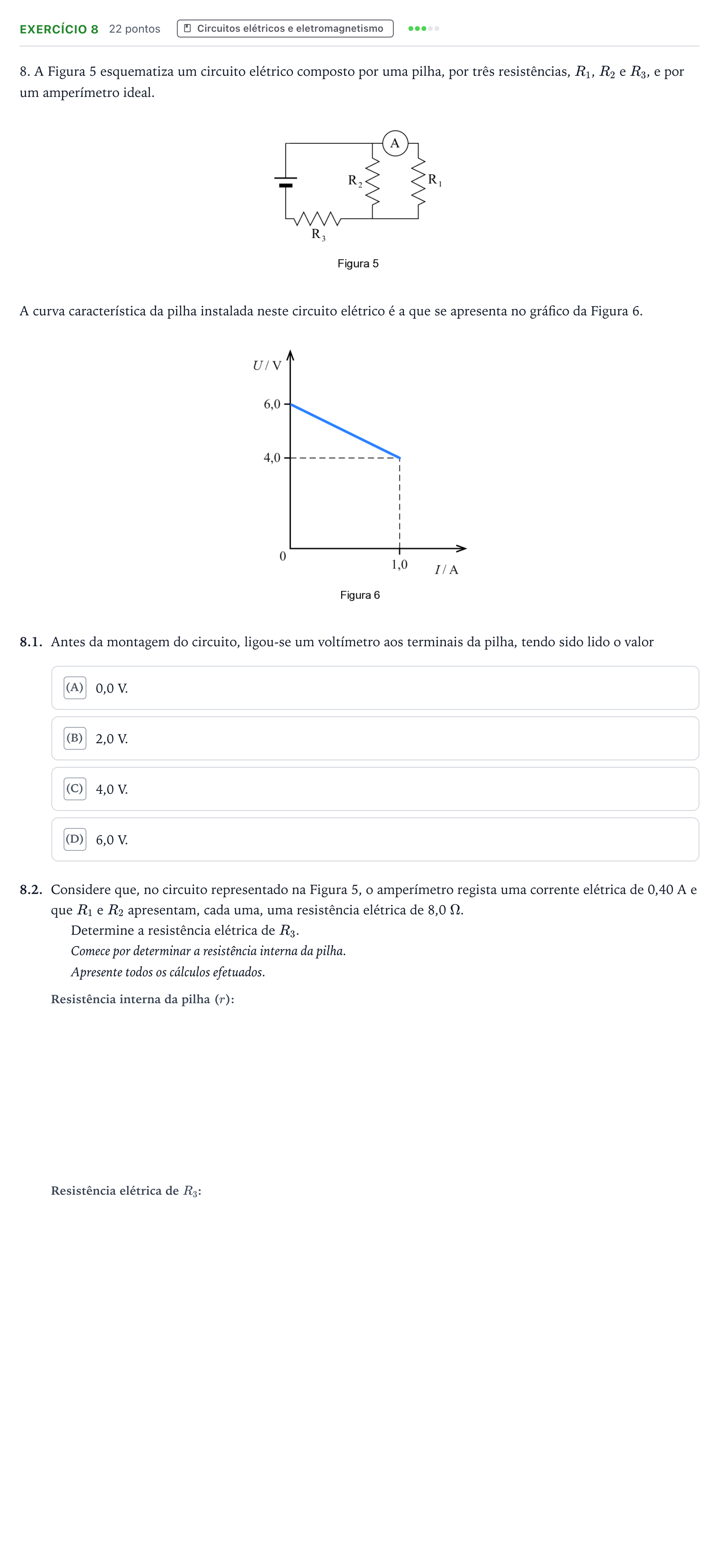 Enunciado: Exercício 8 · Exame Nacional Física e Química A 2.ª fase 2026