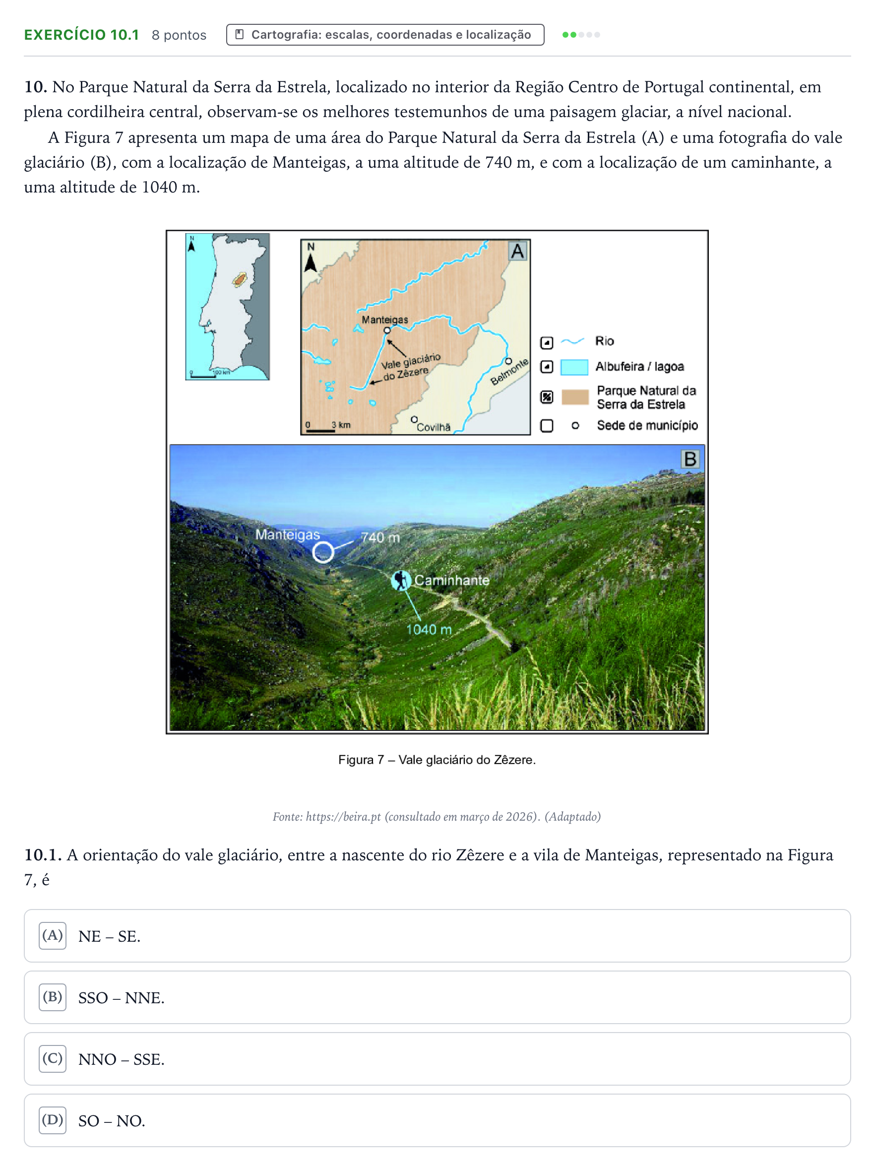 Enunciado: Exercício 10.1 - Cartografia · Exame Nacional Geografia A 1.ª fase 2026
