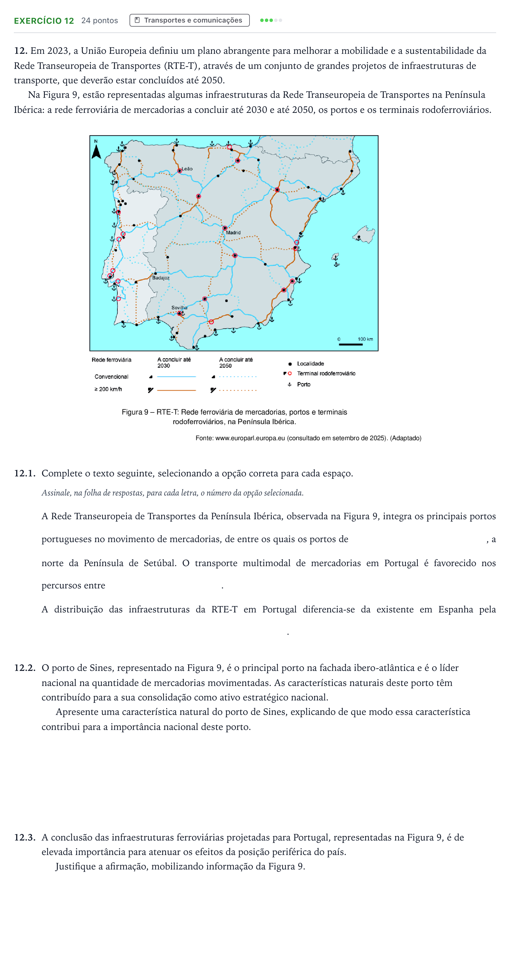 Enunciado: Exercício 12 · Exame Nacional Geografia A 1.ª fase 2026