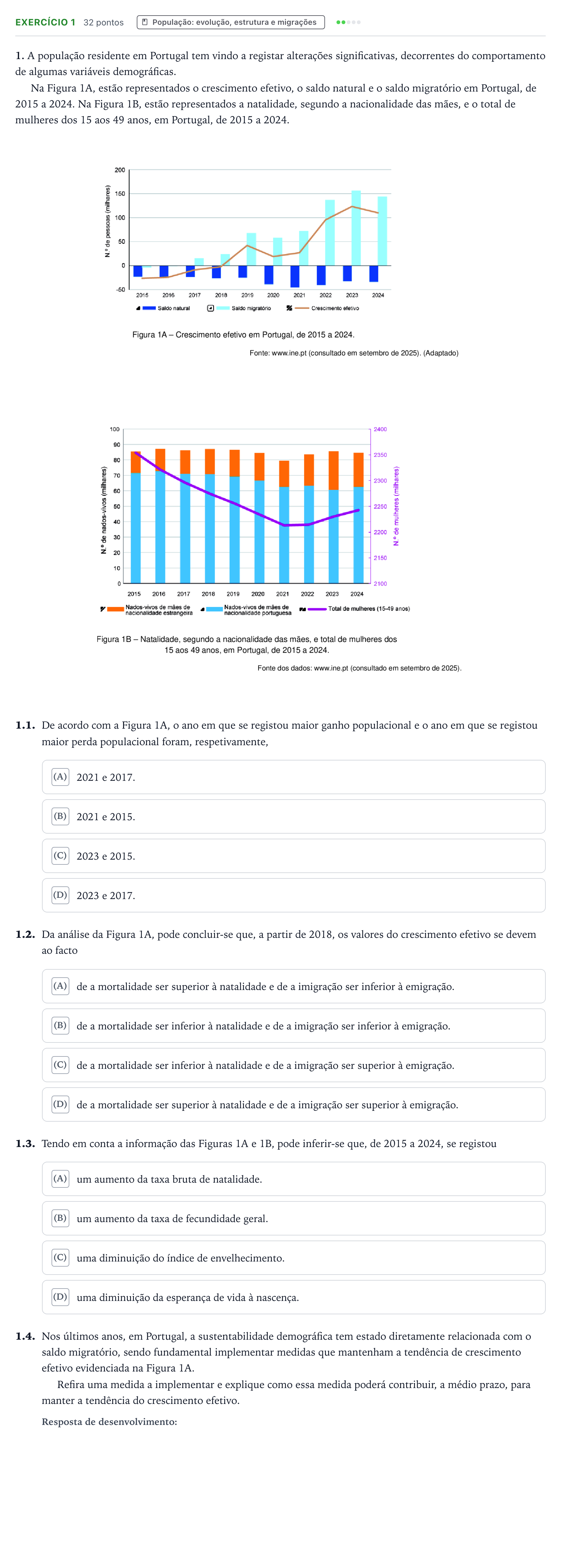 Enunciado: Exercício 1 · Exame Nacional Geografia A 1.ª fase 2026