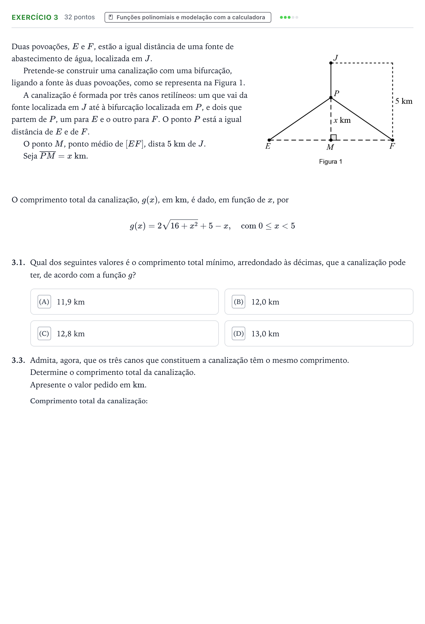Enunciado: Exercício 3 - Funções polinomiais e modelação · Exame Nacional Matemática B 1.ª fase 2026