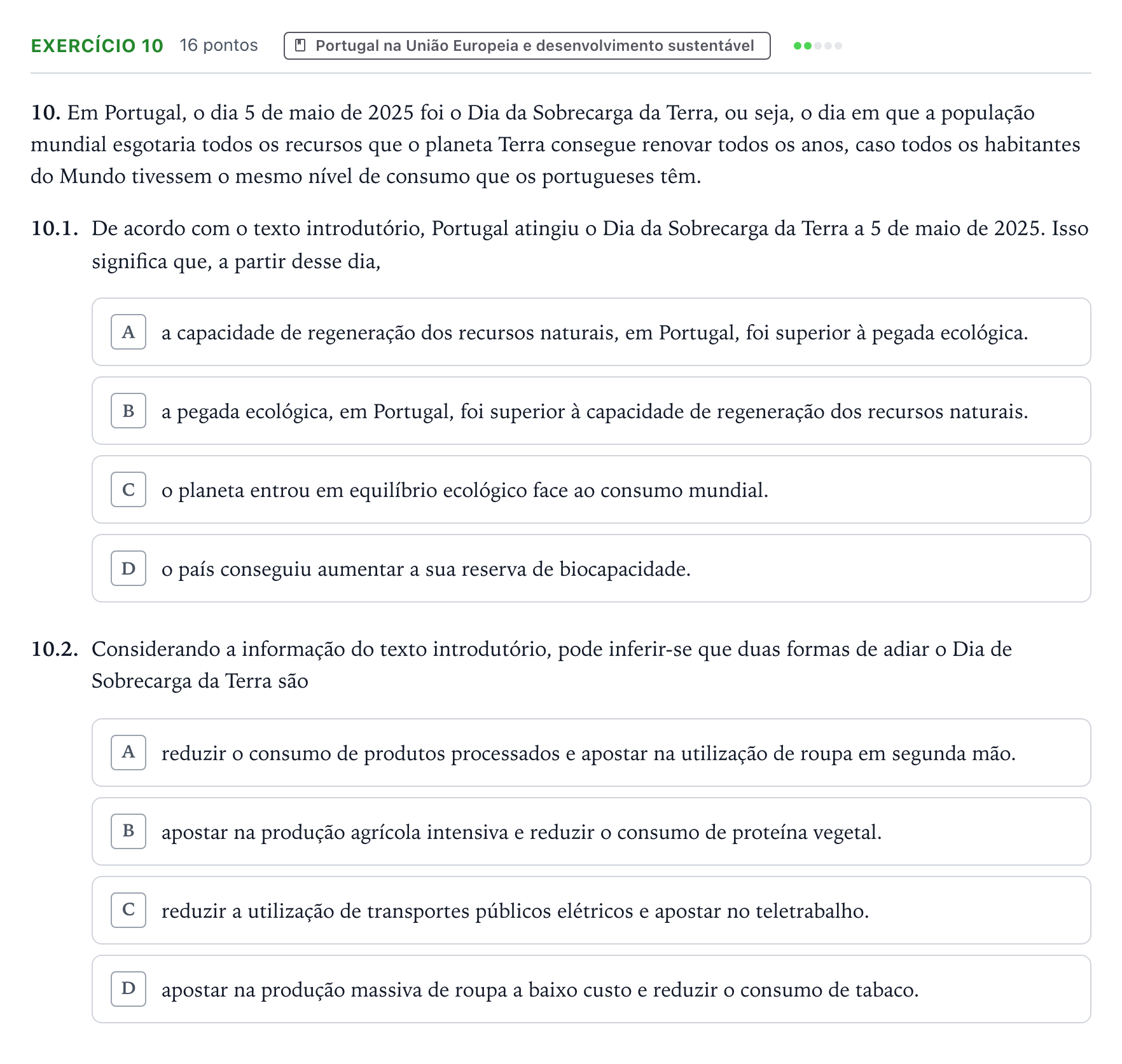 Enunciado: Exercício 10 · Exame Nacional Geografia A 2.ª fase 2026