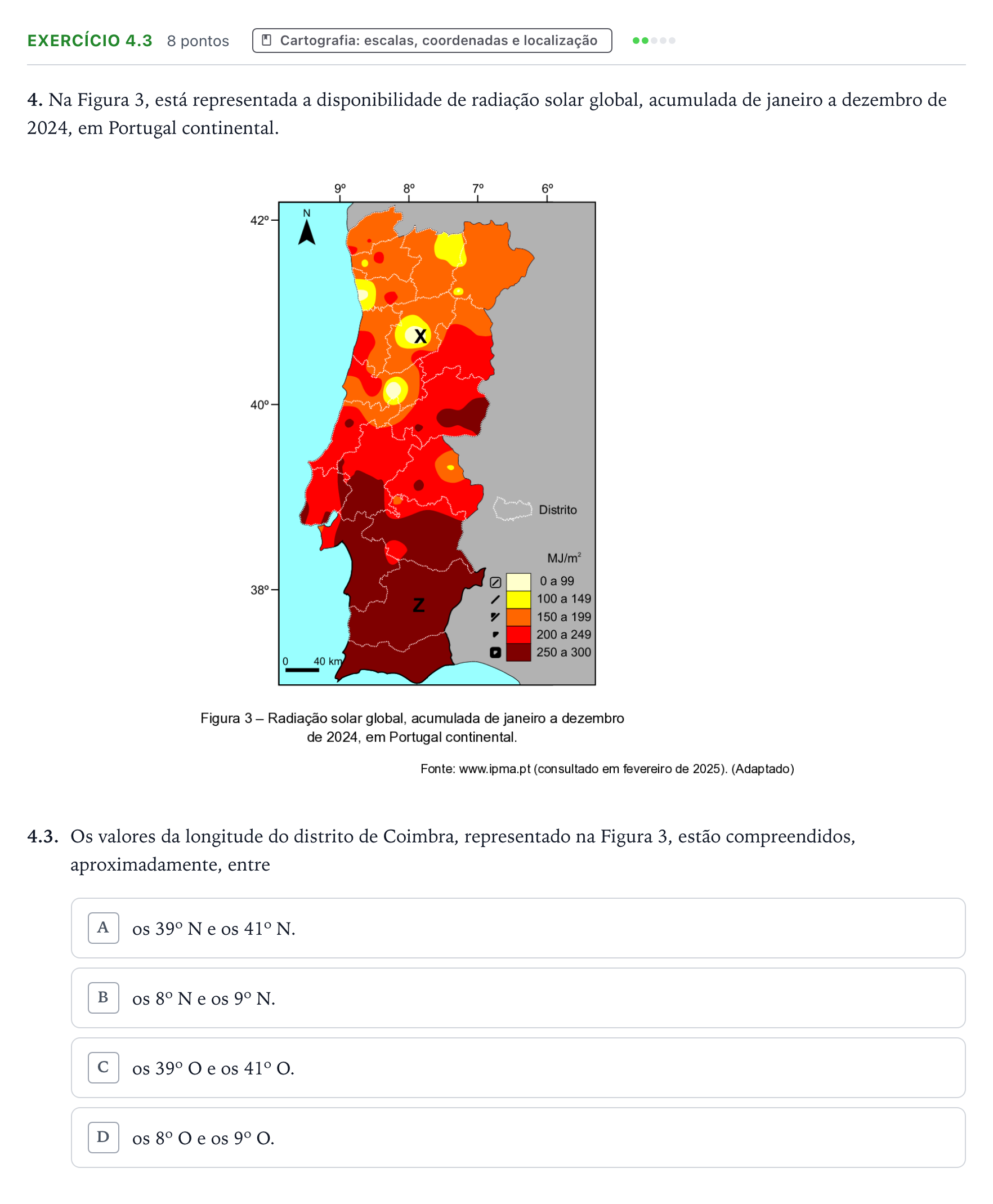 Enunciado: Exercício 4.3 - Cartografia: escalas, coordenadas e localiz… · Exame Nacional Geografia A 2.ª fase 2026