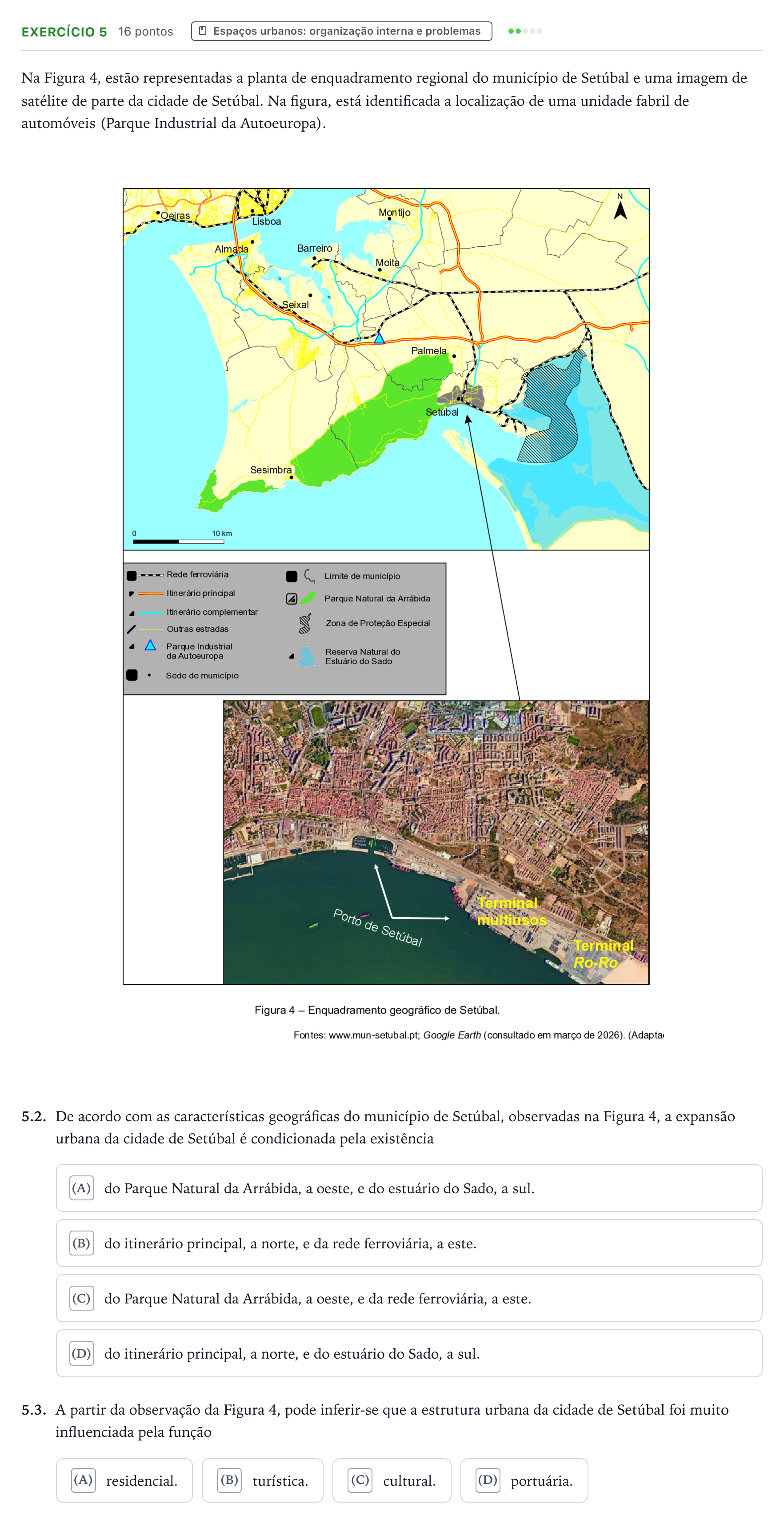 Enunciado: Exercício 5 - Espaços urbanos: organização interna e proble… · Exame Nacional Geografia A 2.ª fase 2026