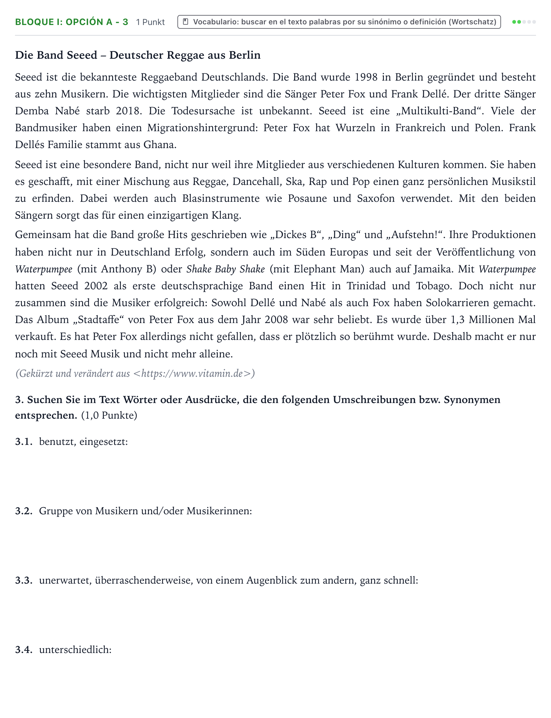 Enunciado: Bloque I: Opción A - 3 · Alemán PAU Aragón Ordinaria 2024