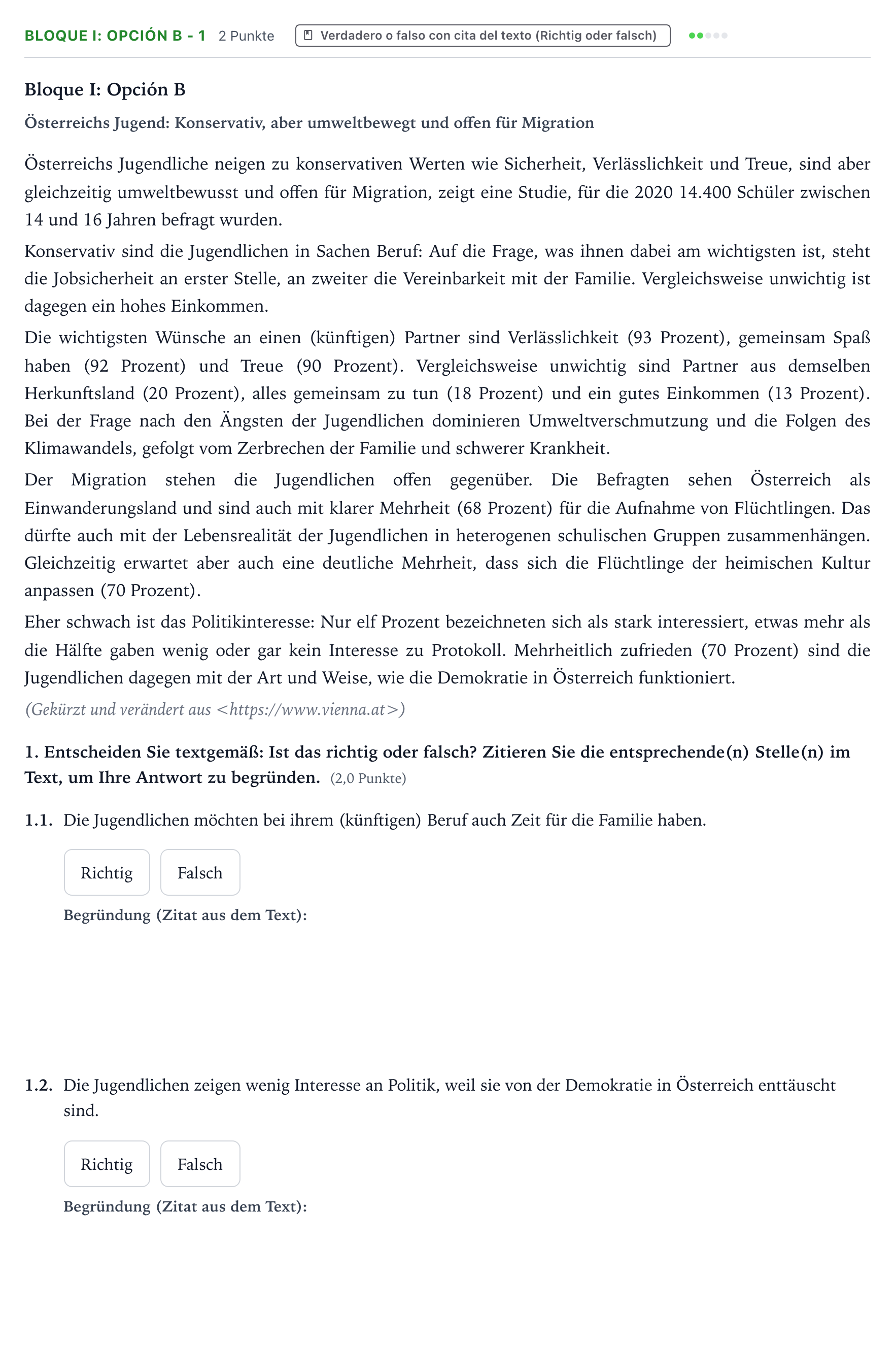 Enunciado: Bloque I: Opción B - 1 · Alemán PAU Aragón Ordinaria 2024