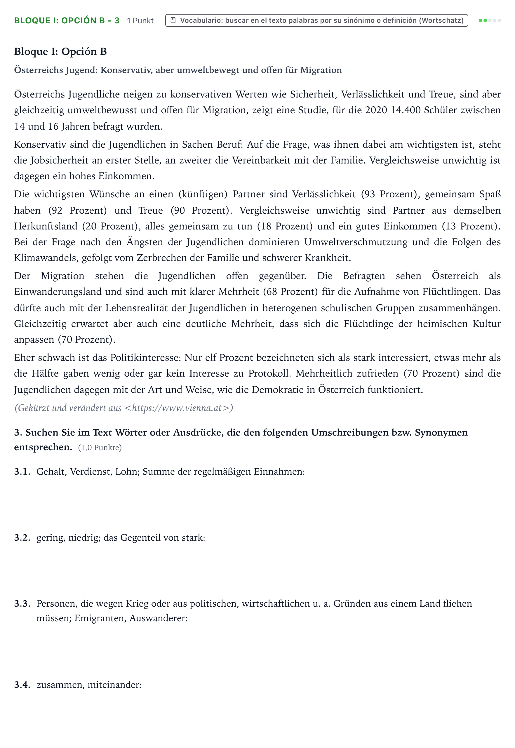 Enunciado: Bloque I: Opción B - 3 · Alemán PAU Aragón Ordinaria 2024