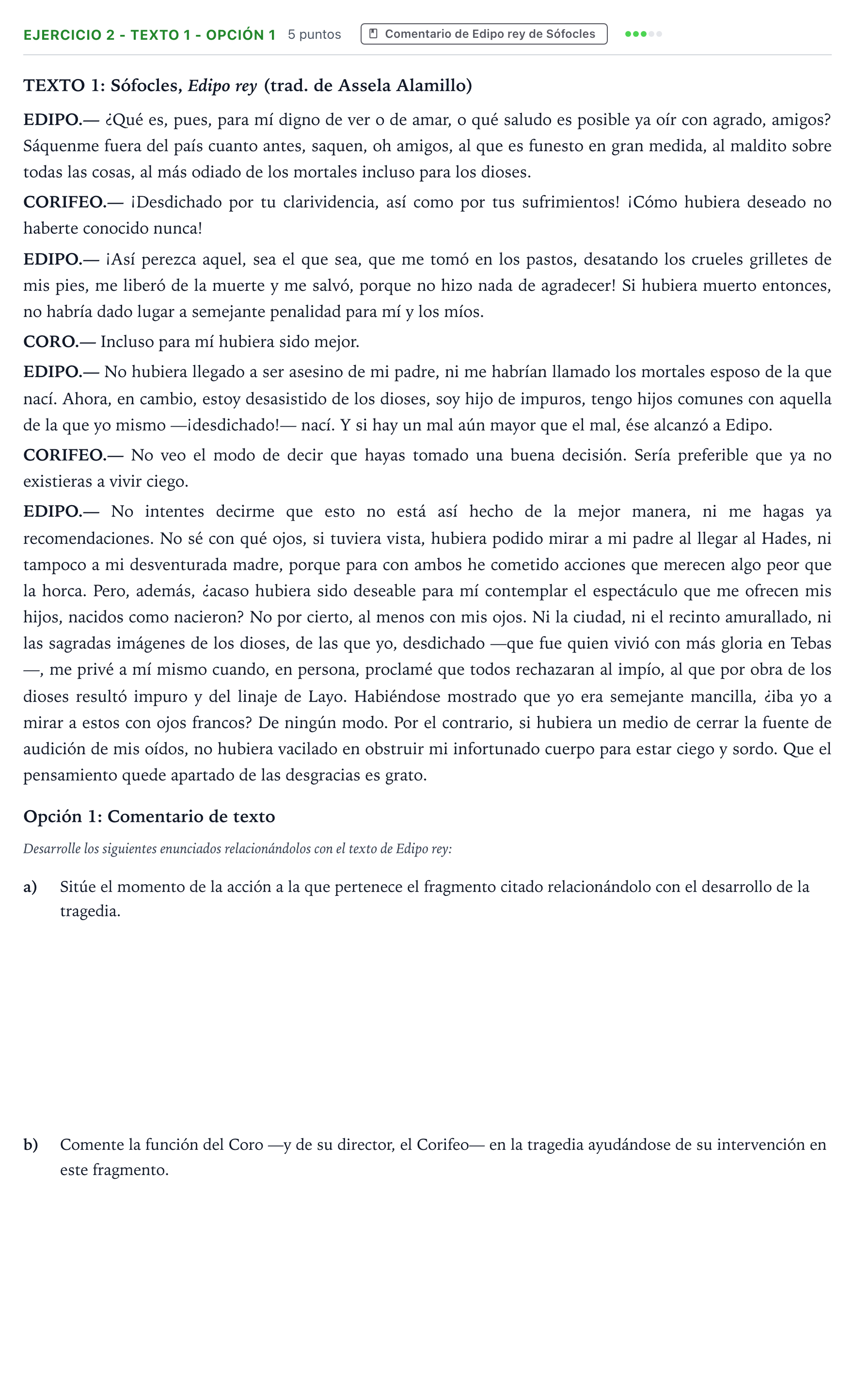 Enunciado: Ejercicio 2 - Texto 1 - Opción 1 · Artes Escénicas PAU Aragón Extraordinaria 2024