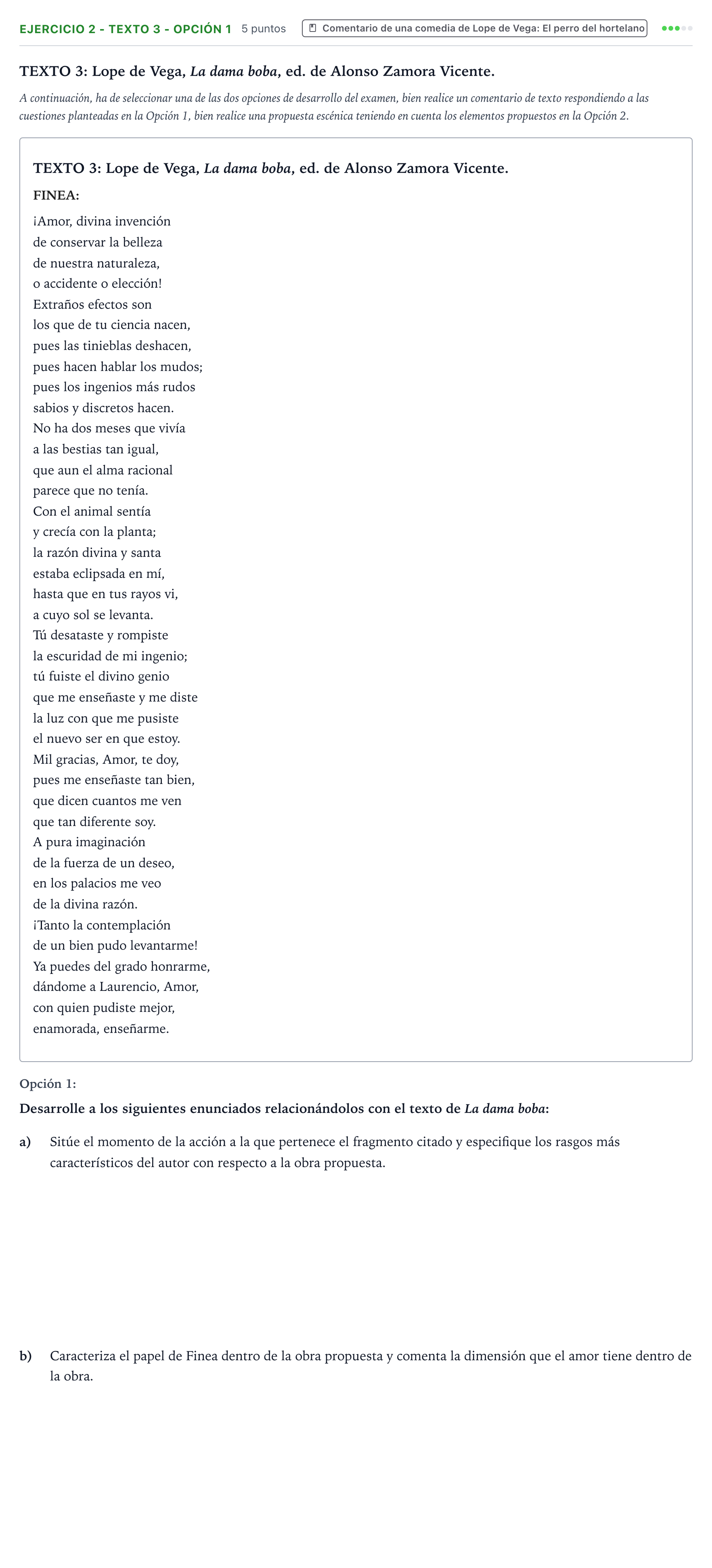 Enunciado: Ejercicio 2 - Texto 3 - Opción 1 · Artes Escénicas PAU Aragón Extraordinaria 2024
