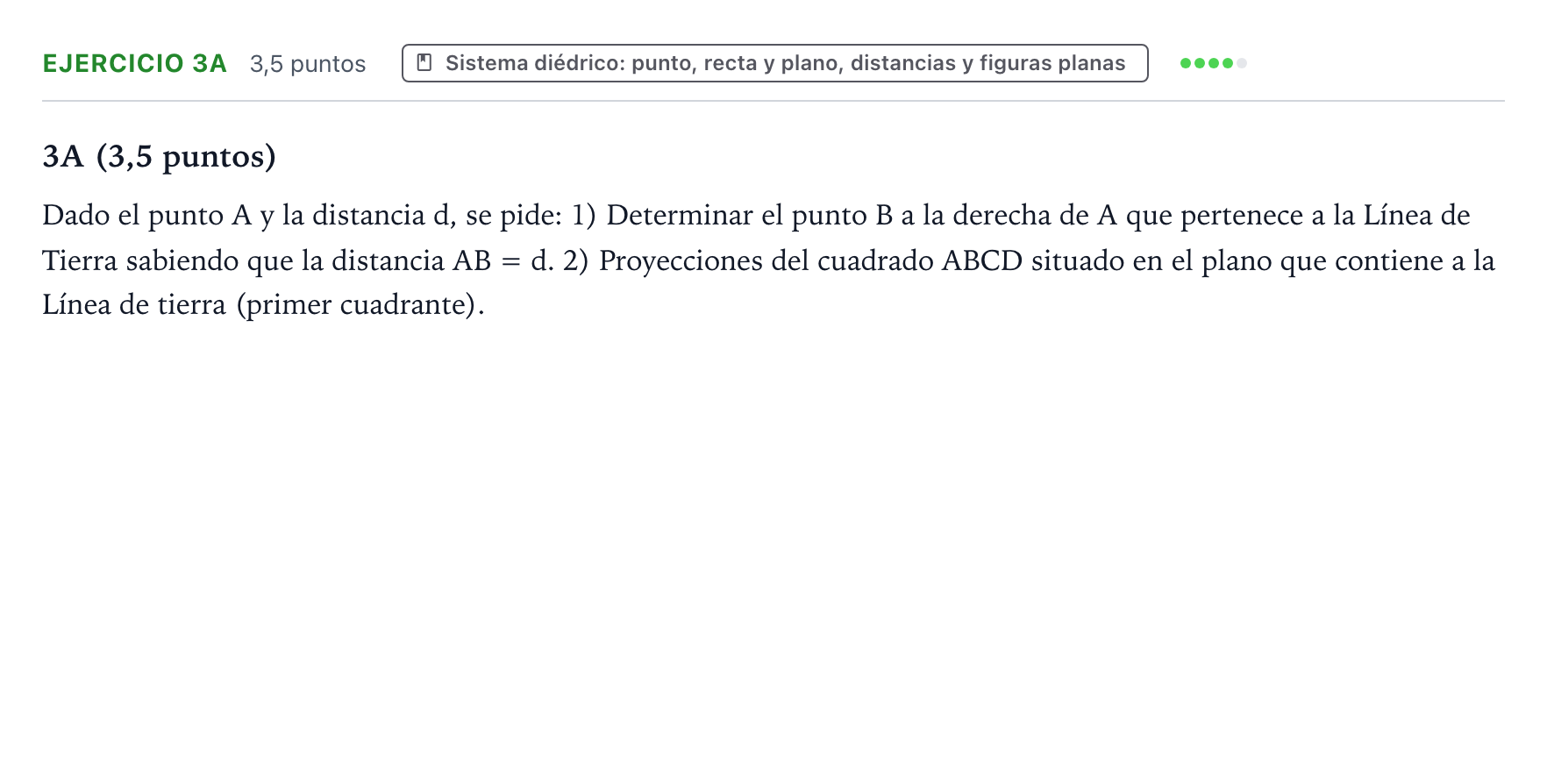 Enunciado: Ejercicio 3A · Dibujo técnico II PAU Aragón Extraordinaria 2024