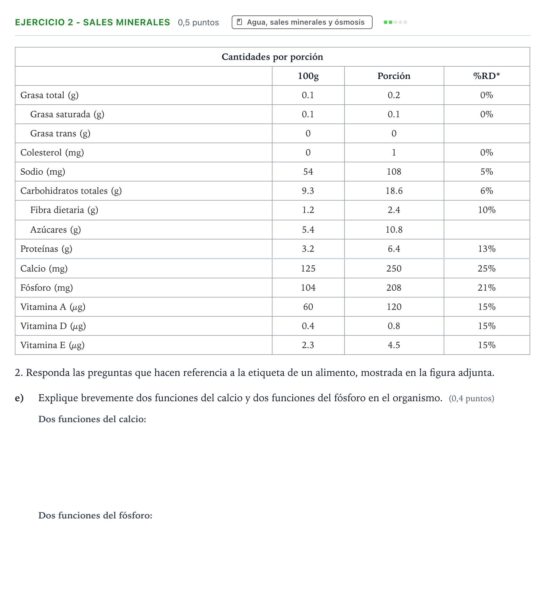 Enunciado: Ejercicio 2 - Sales minerales · Biología PAU Aragón Extraordinaria 2024