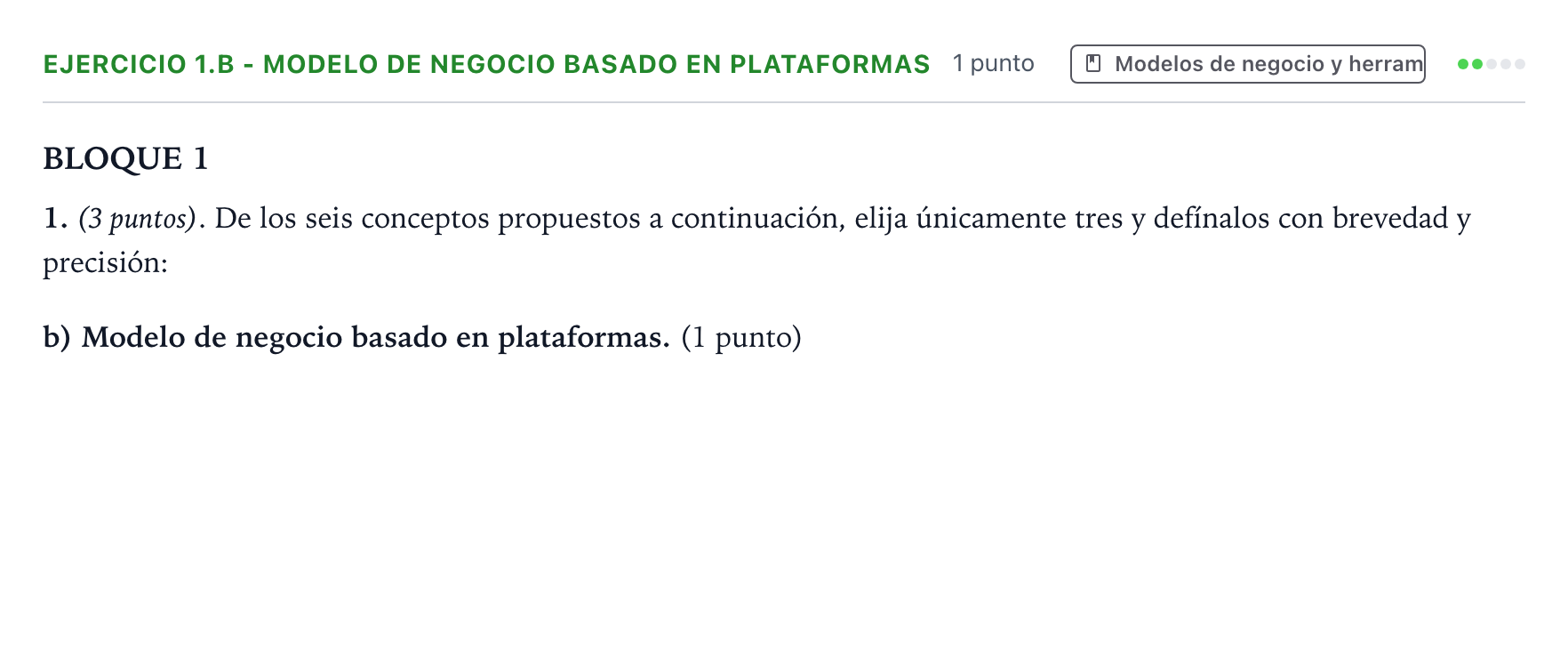 Enunciado: Ejercicio 1.b - Modelo de negocio basado en plataformas · Empresa y Diseño de Modelos de Negocio PAU Aragón Extraordinaria 2024
