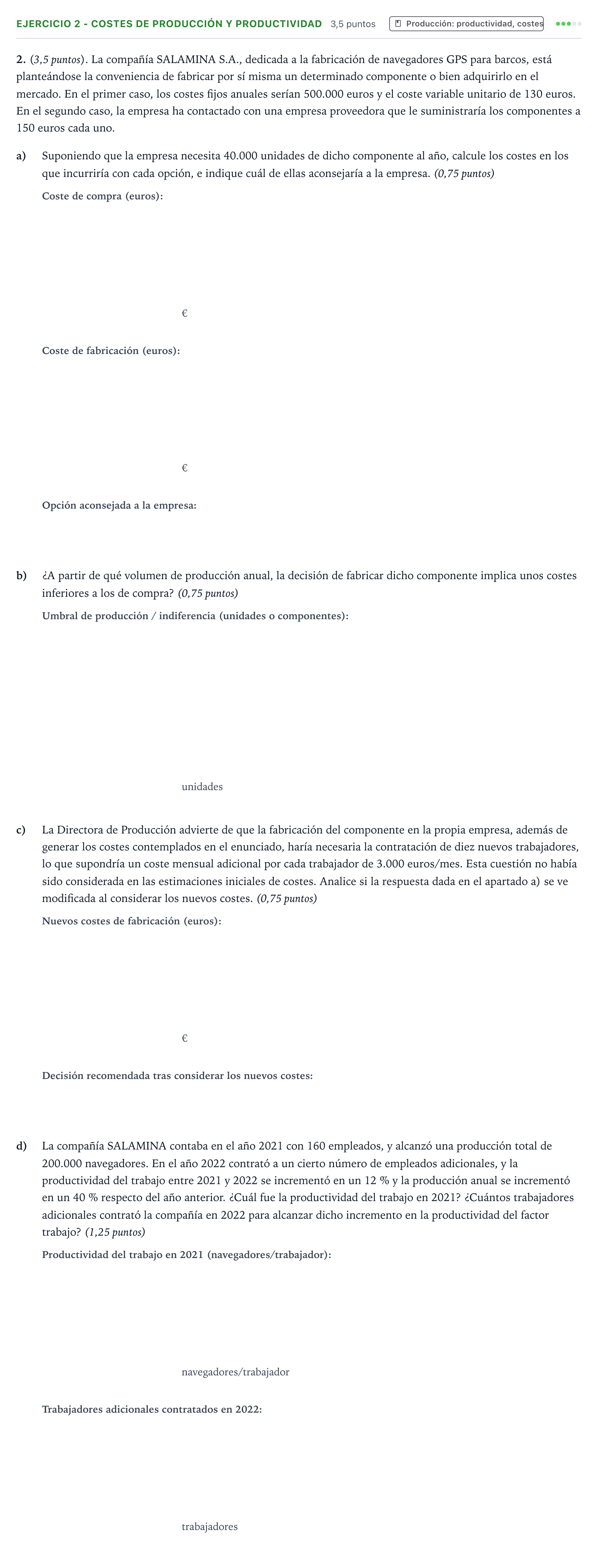 Enunciado: Ejercicio 2 - Costes de producción y productividad · Empresa y Diseño de Modelos de Negocio PAU Aragón Extraordinaria 2024