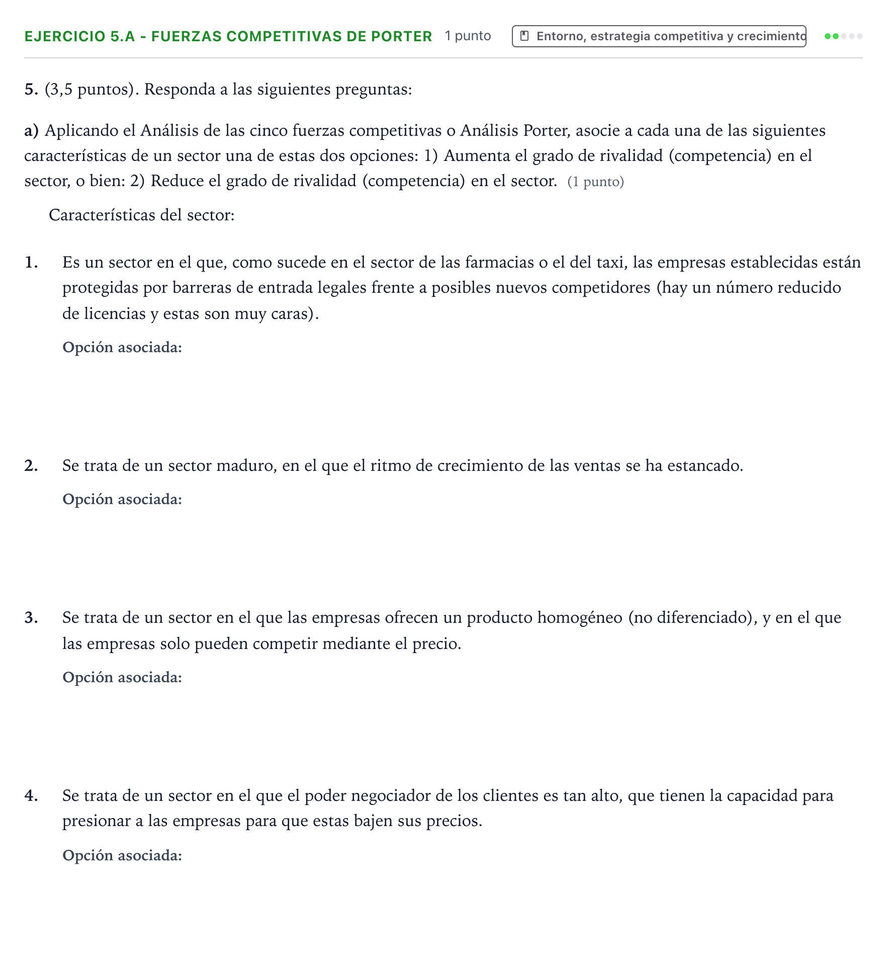 Enunciado: Ejercicio 5.a - Fuerzas competitivas de Porter · Empresa y Diseño de Modelos de Negocio PAU Aragón Extraordinaria 2024