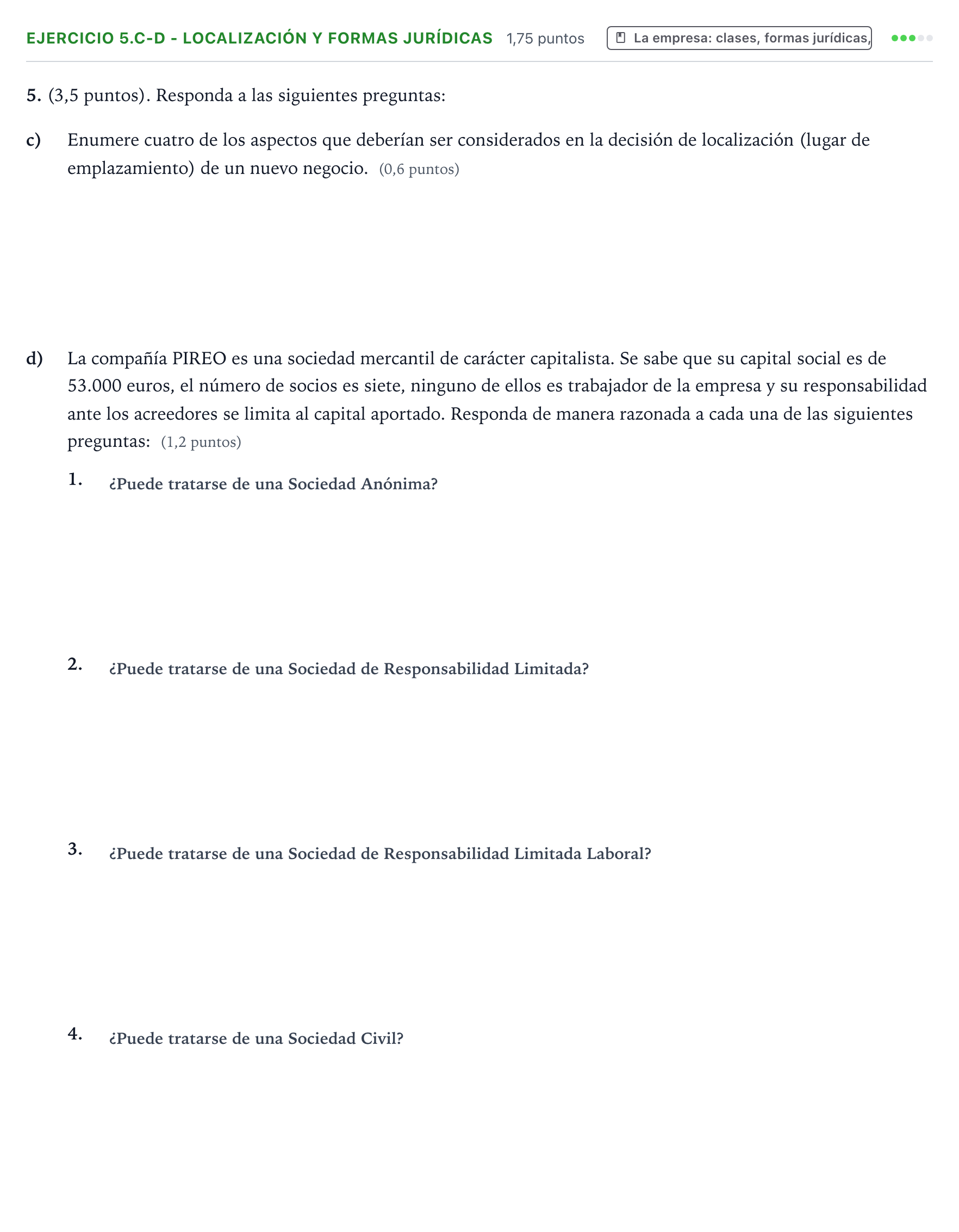 Enunciado: Ejercicio 5.c-d - Localización y formas jurídicas · Empresa y Diseño de Modelos de Negocio PAU Aragón Extraordinaria 2024
