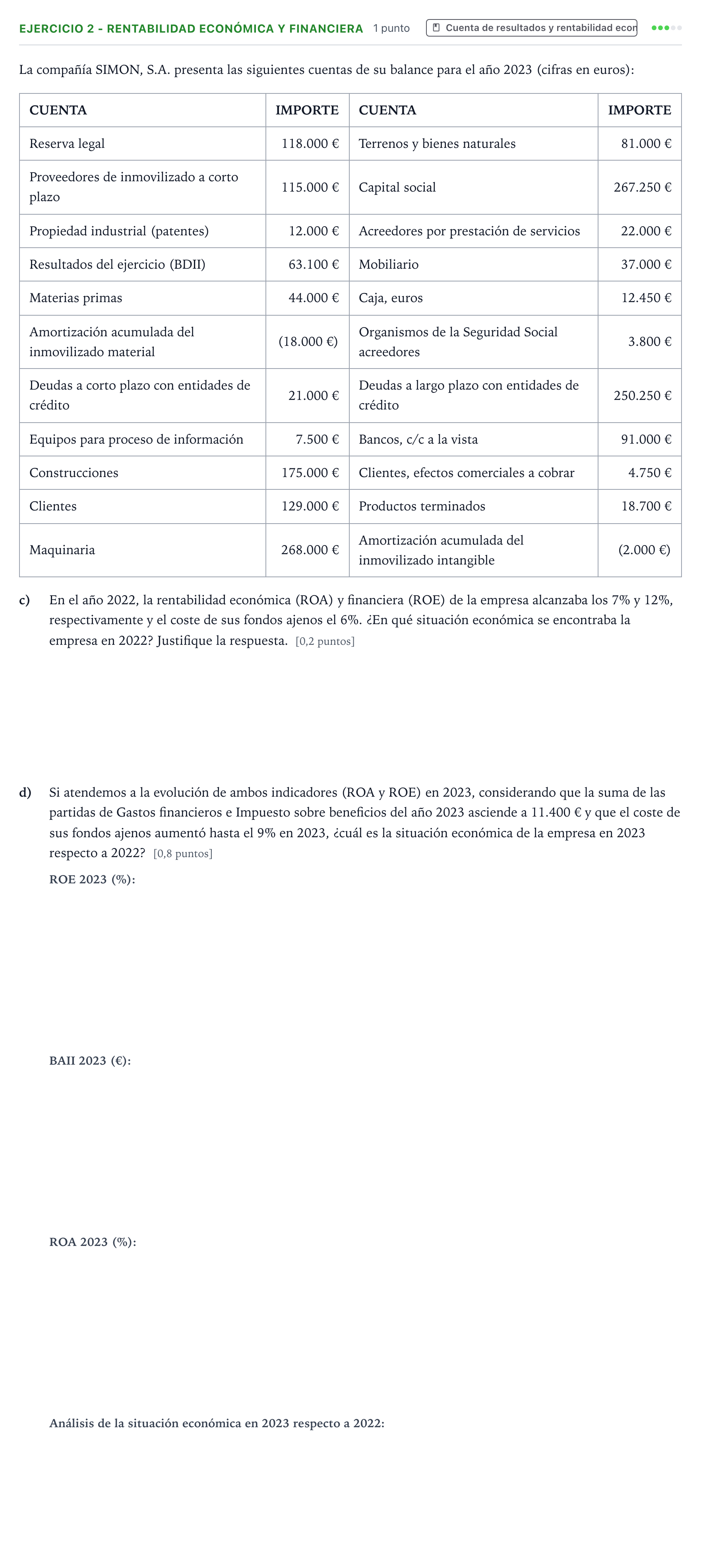 Enunciado: Ejercicio 2 - Rentabilidad económica y financiera · Empresa y Diseño de Modelos de Negocio PAU Aragón Ordinaria 2024