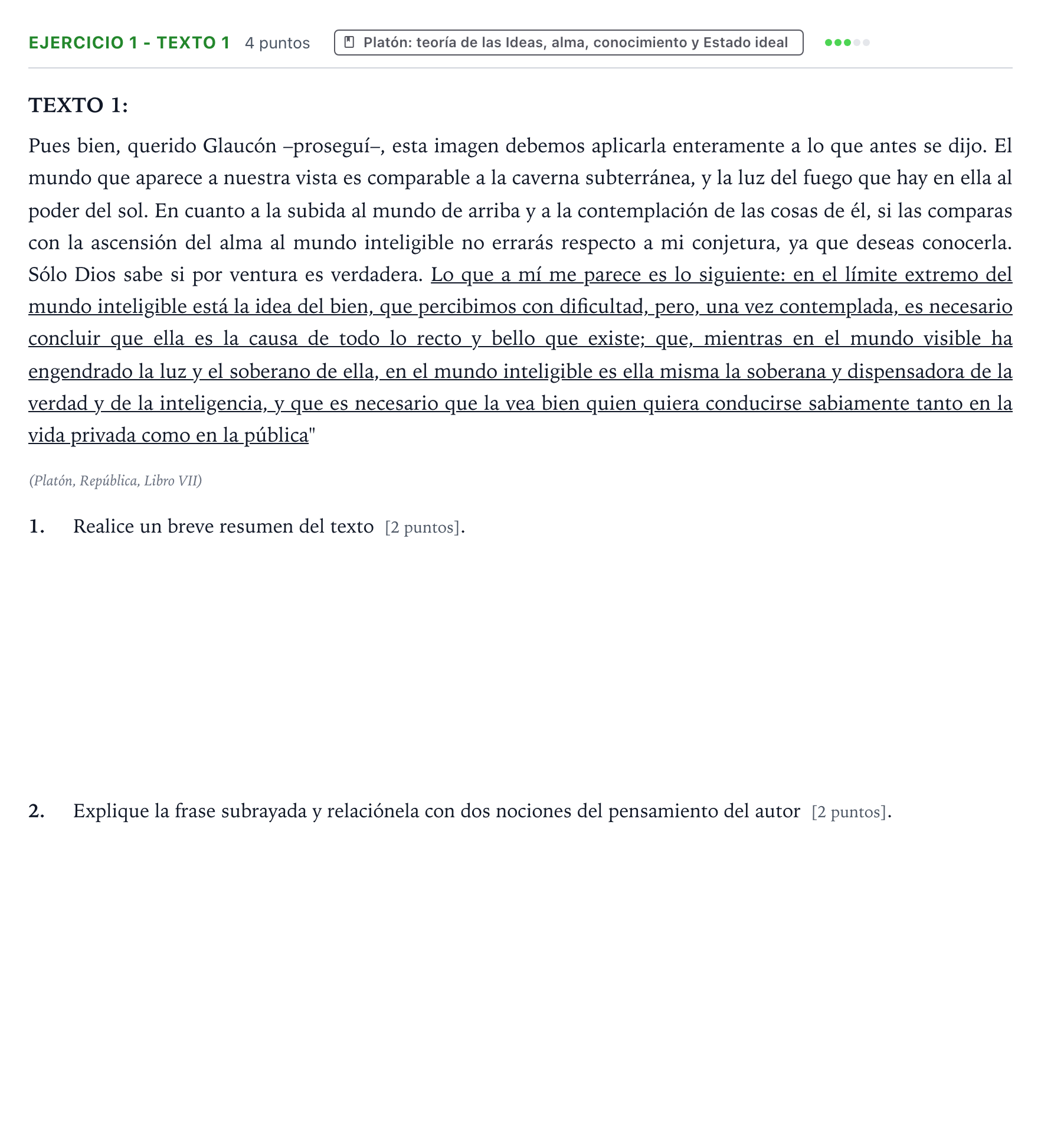 Enunciado: Ejercicio 1 - Texto 1 · Historia de la Filosofía PAU Aragón Extraordinaria 2024