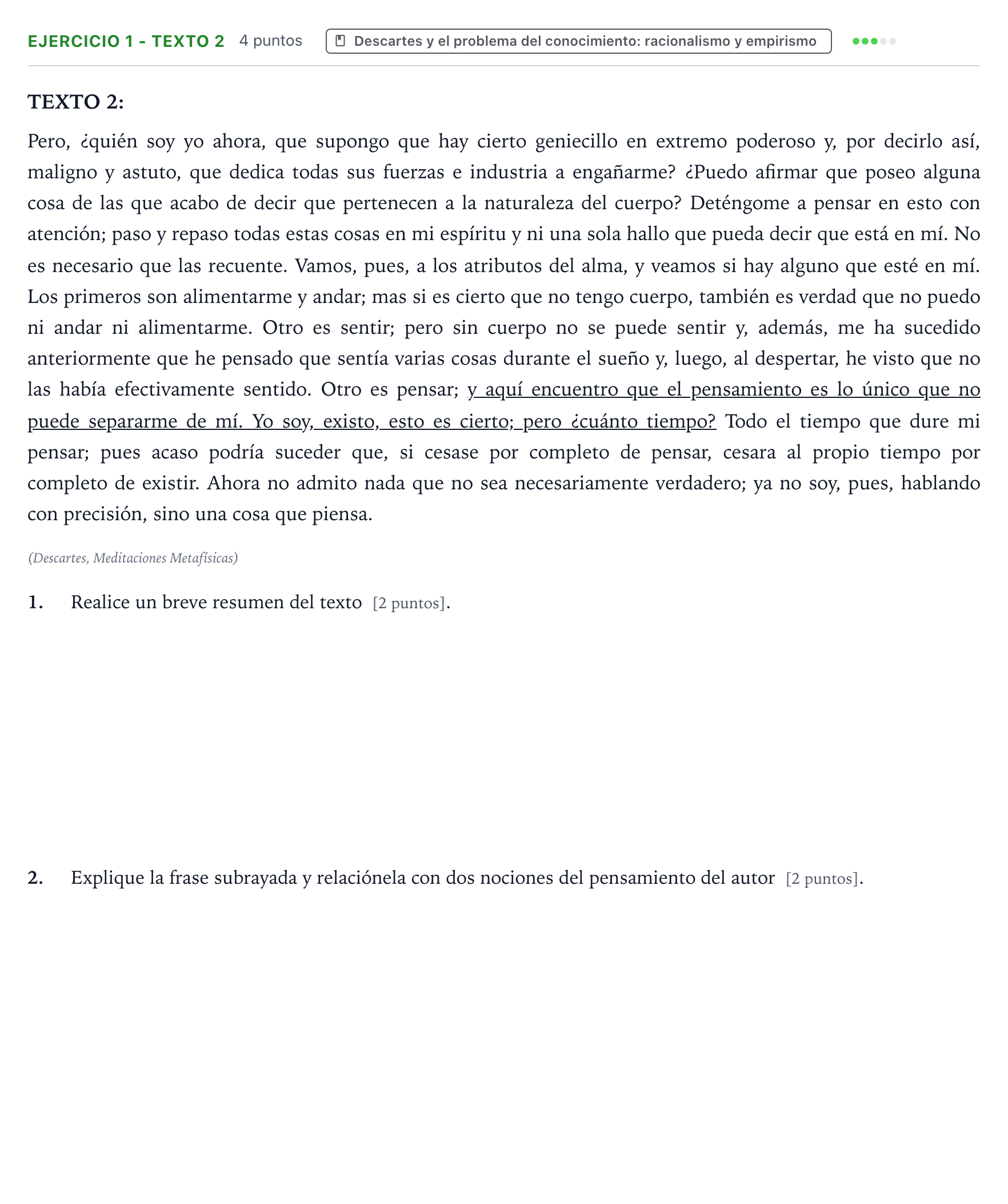 Enunciado: Ejercicio 1 - Texto 2 · Historia de la Filosofía PAU Aragón Extraordinaria 2024