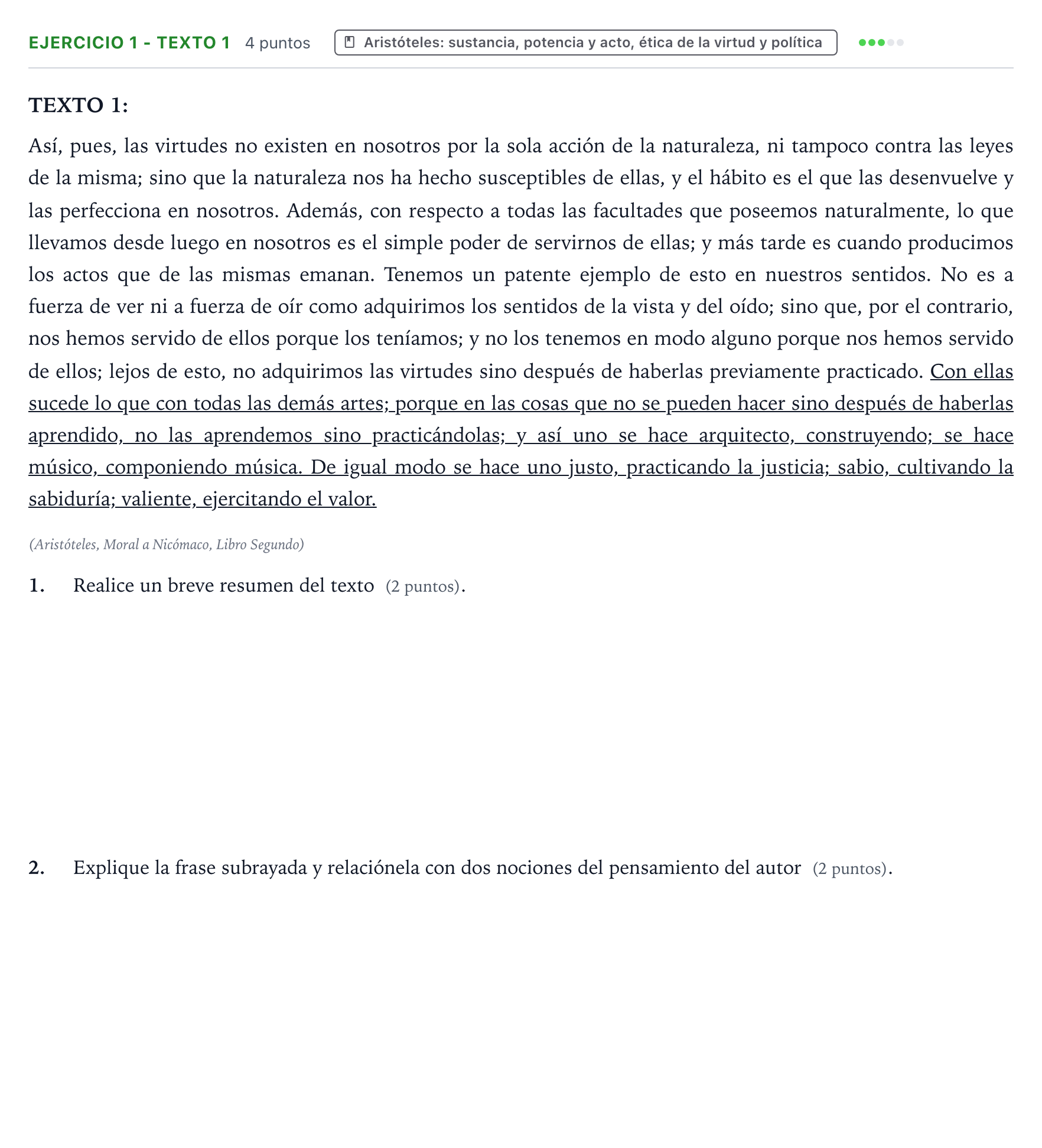 Enunciado: Ejercicio 1 - Texto 1 · Historia de la Filosofía PAU Aragón Ordinaria 2024