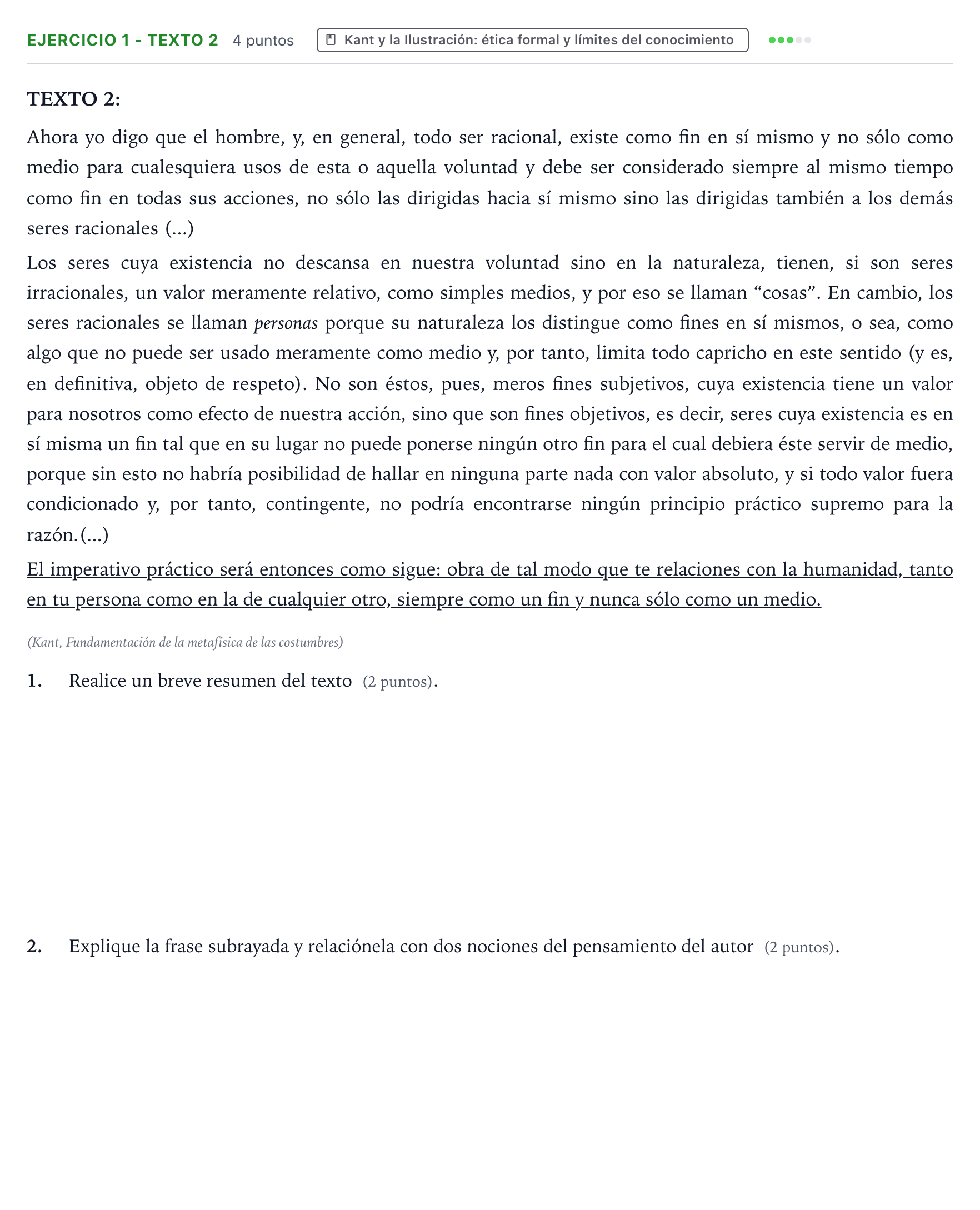 Enunciado: Ejercicio 1 - Texto 2 · Historia de la Filosofía PAU Aragón Ordinaria 2024