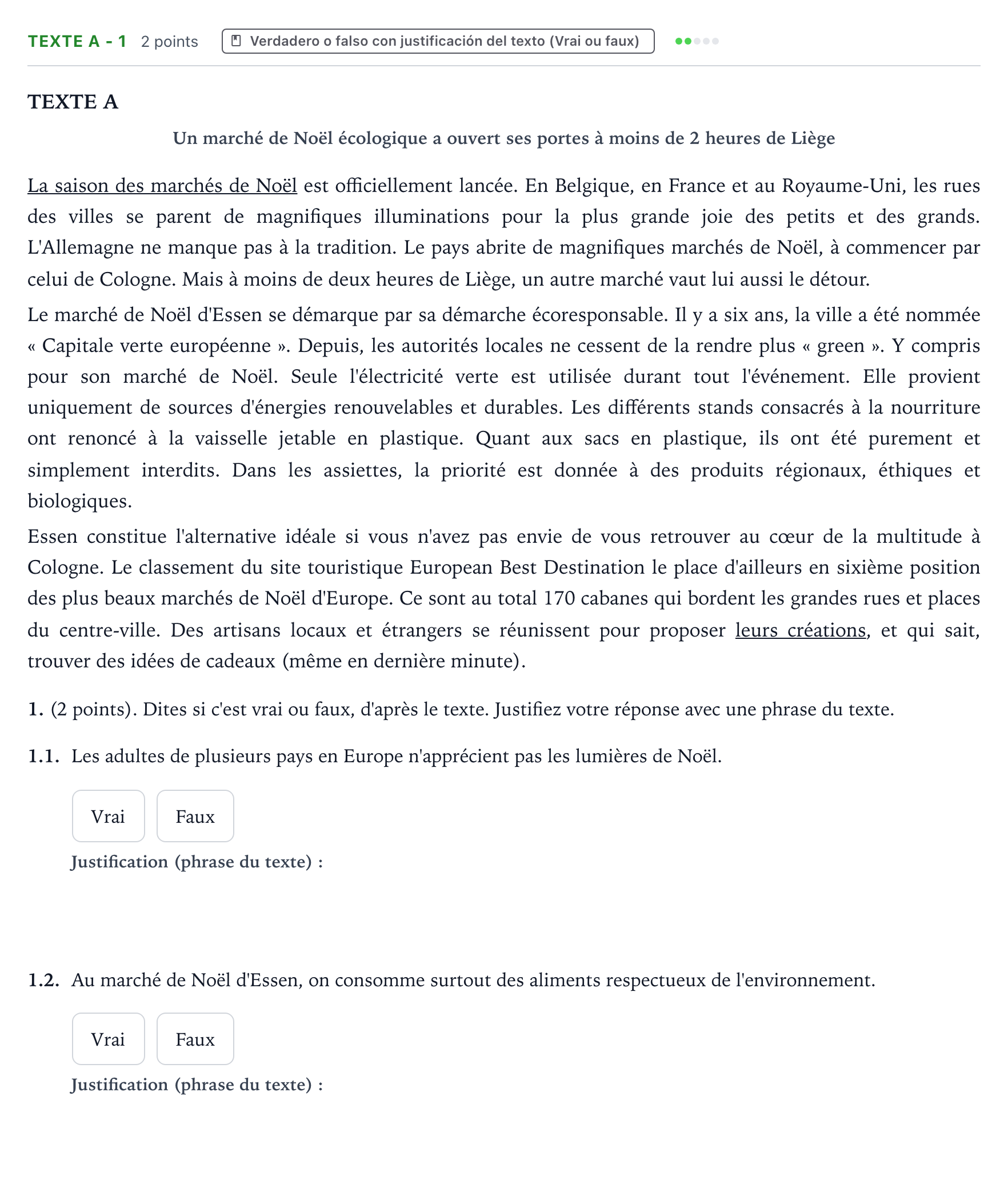 Enunciado: Ejercicio Texte A - 1 · Francés PAU Aragón Extraordinaria 2024