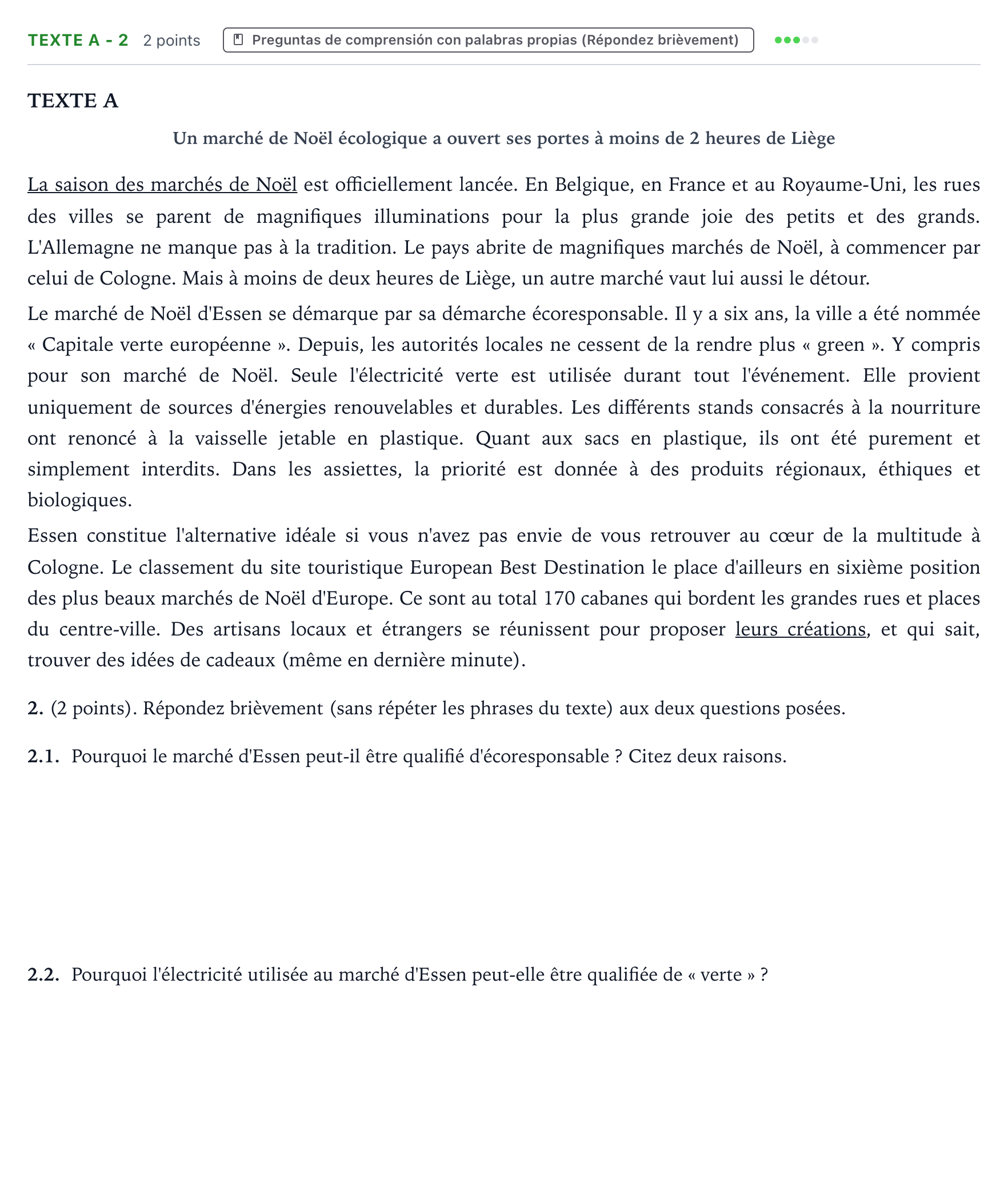 Enunciado: Ejercicio Texte A - 2 · Francés PAU Aragón Extraordinaria 2024