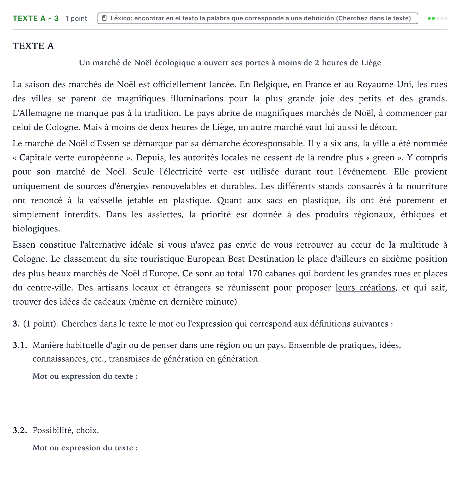 Enunciado: Ejercicio Texte A - 3 · Francés PAU Aragón Extraordinaria 2024