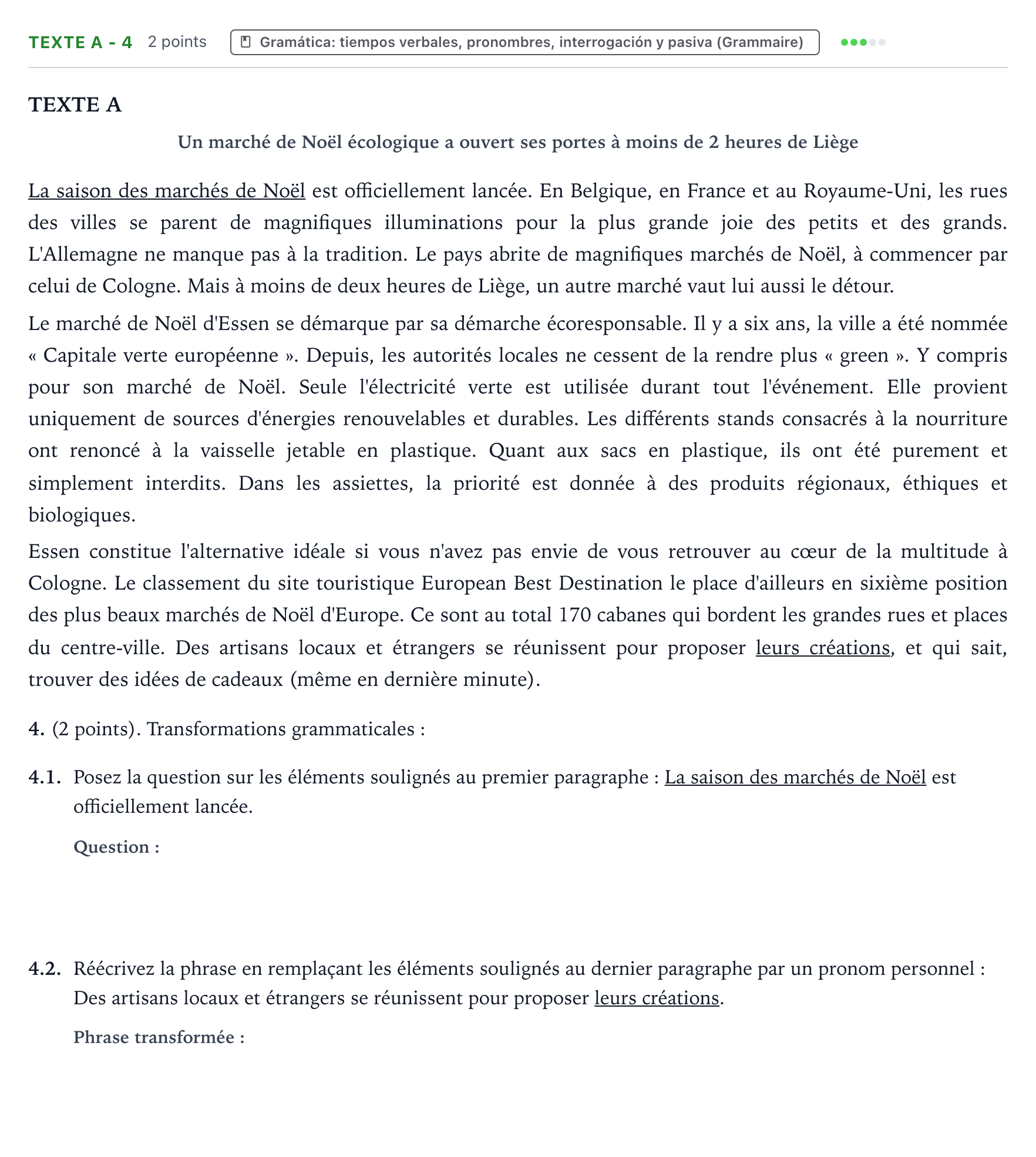 Enunciado: Ejercicio Texte A - 4 · Francés PAU Aragón Extraordinaria 2024