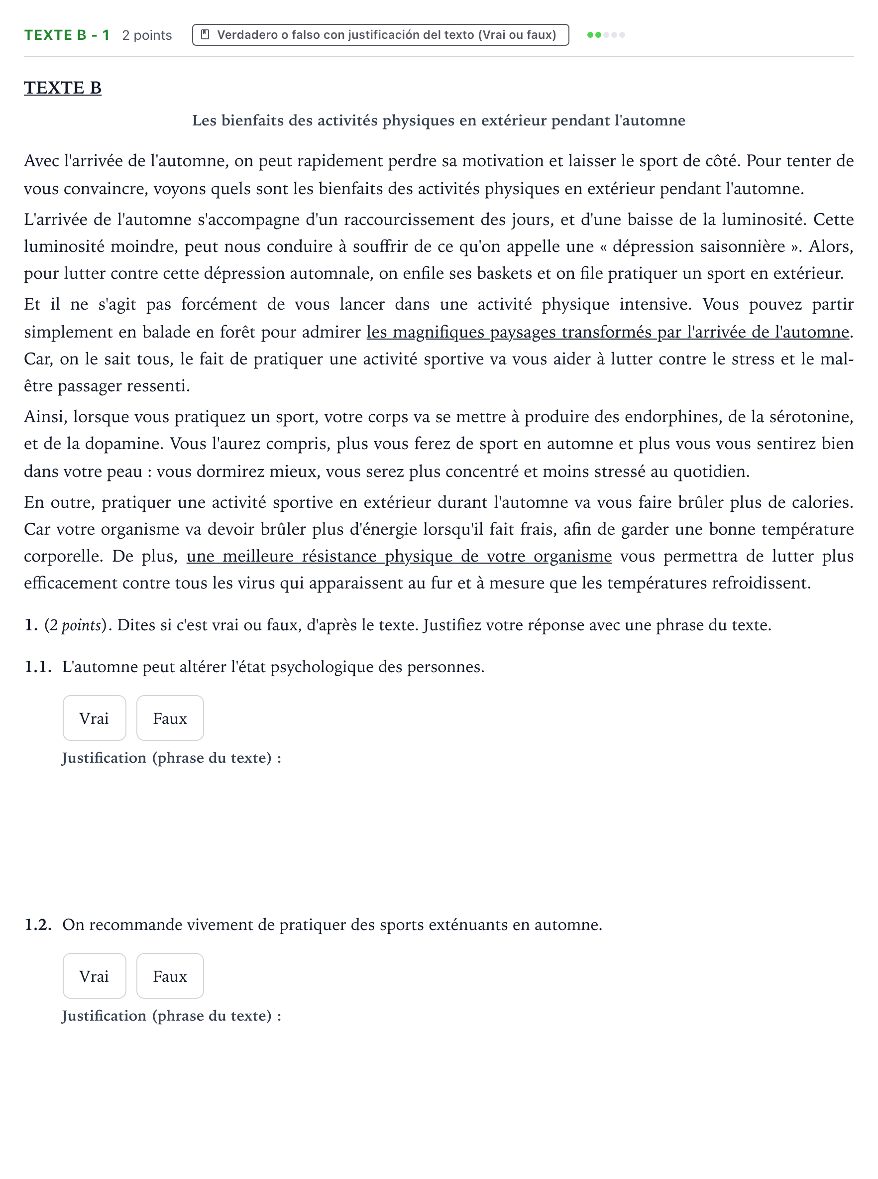Enunciado: Ejercicio Texte B - 1 · Francés PAU Aragón Extraordinaria 2024