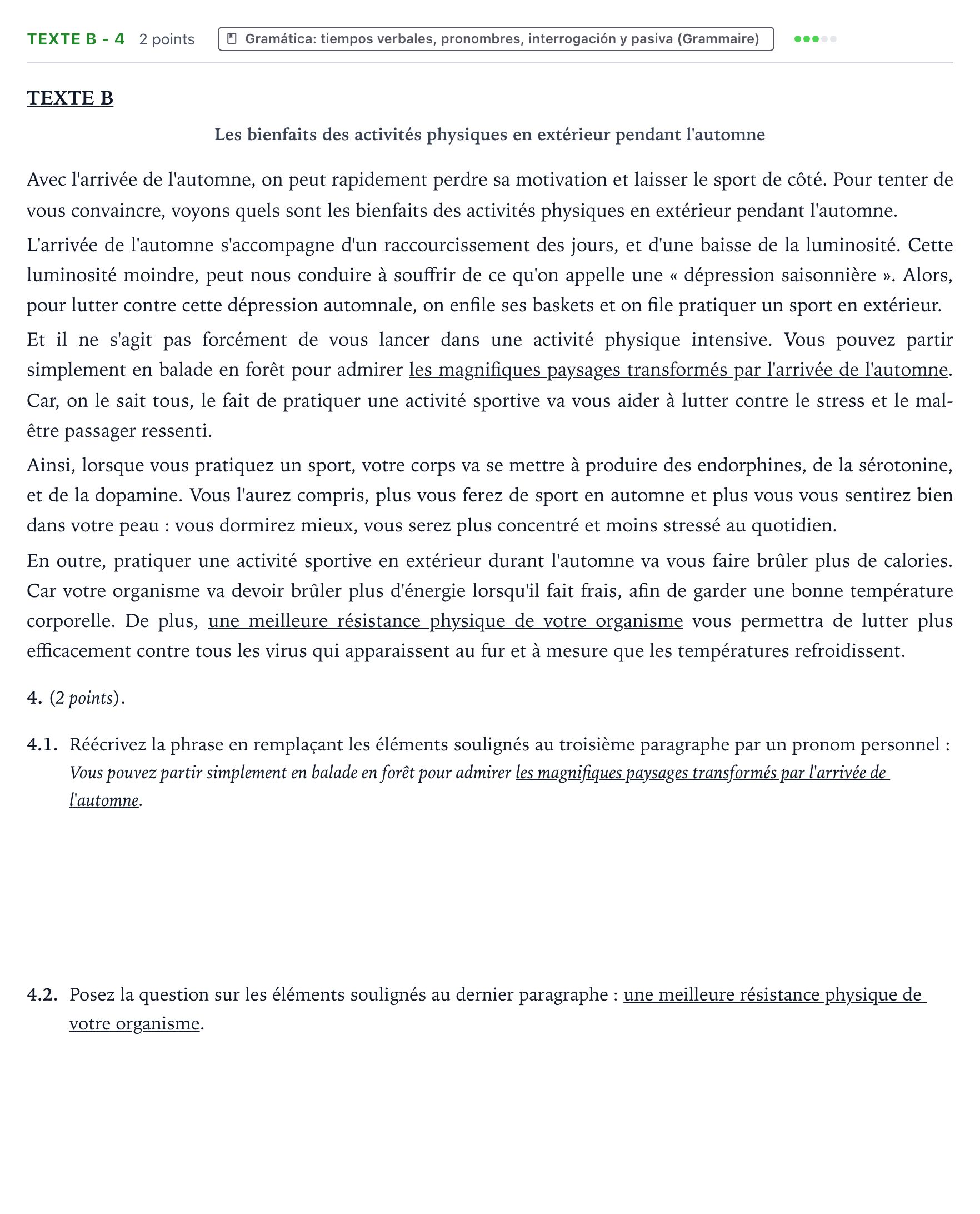 Enunciado: Ejercicio Texte B - 4 · Francés PAU Aragón Extraordinaria 2024
