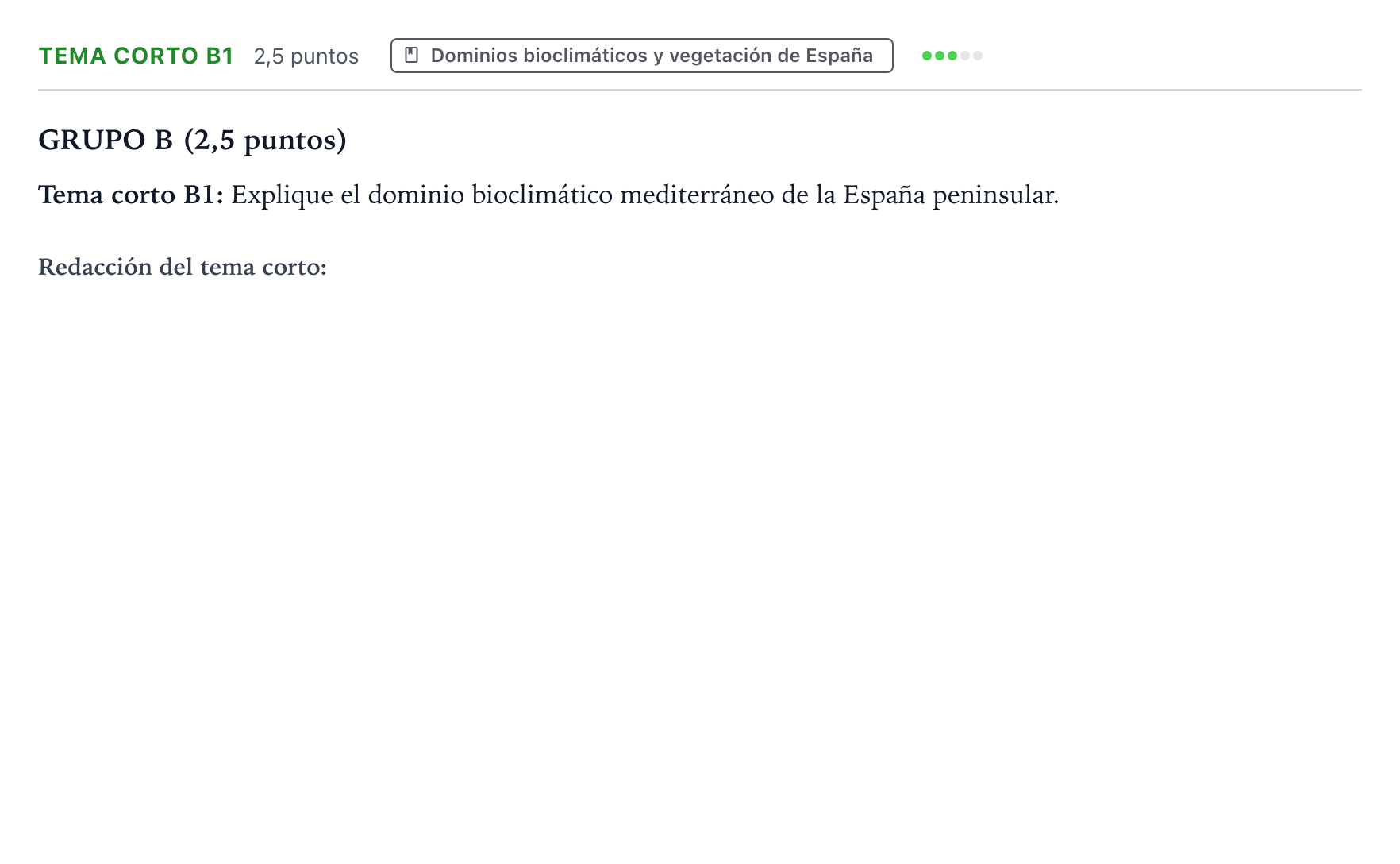Enunciado: Ejercicio Tema corto B1 · Geografía PAU Aragón Extraordinaria 2024
