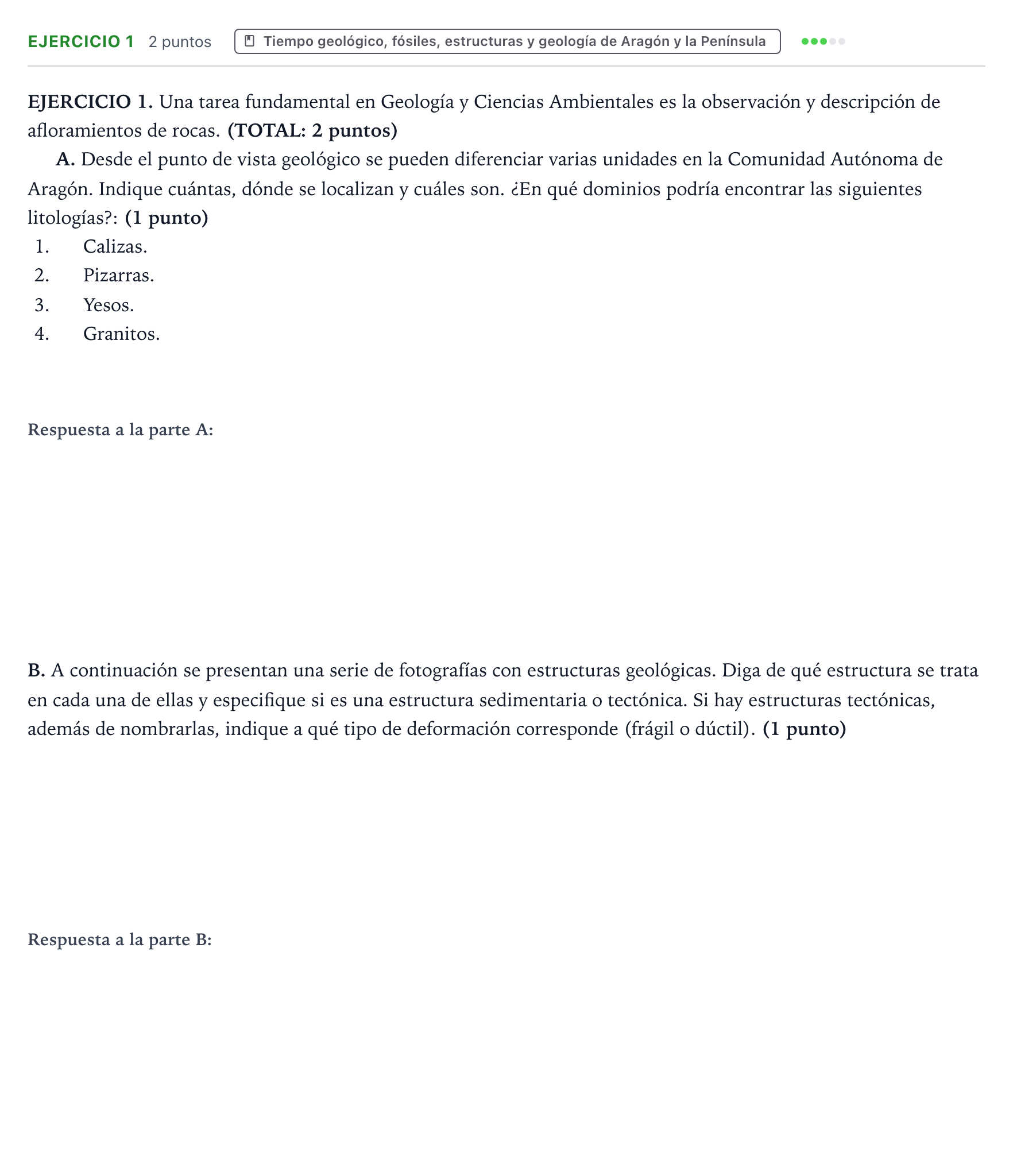 Enunciado: Ejercicio 1 · Geología y Ciencias Ambientales PAU Aragón Extraordinaria 2024