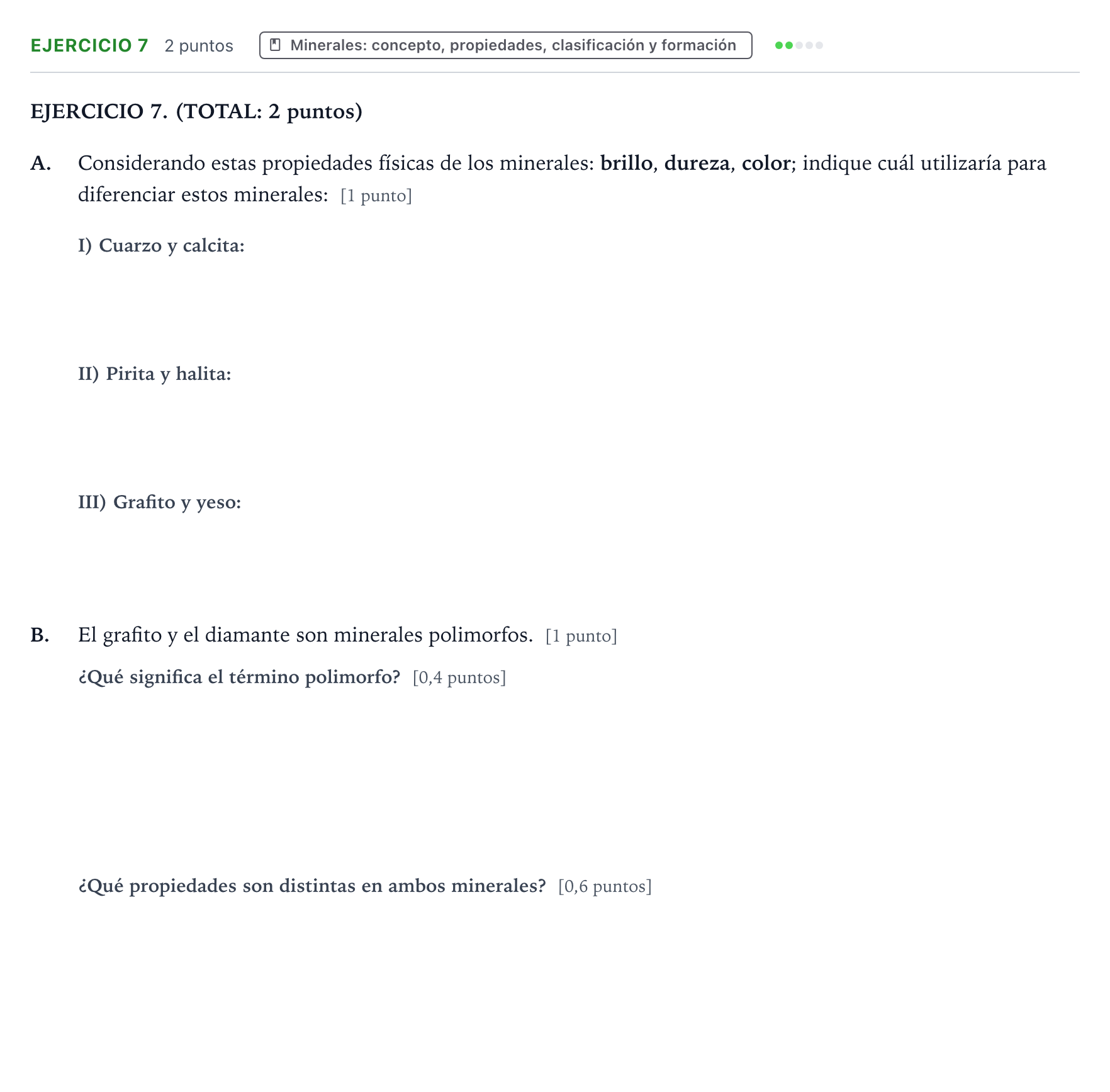 Enunciado: Ejercicio 7 · Geología y Ciencias Ambientales PAU Aragón Extraordinaria 2024