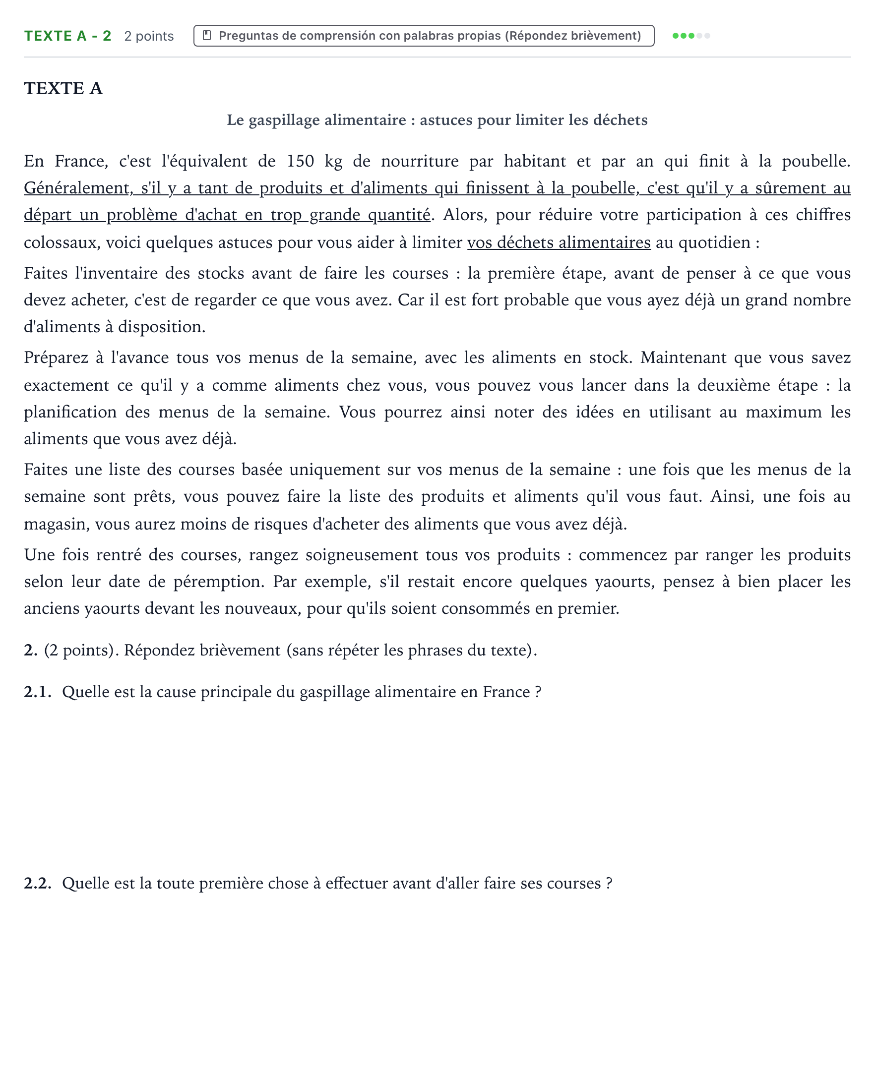 Enunciado: Ejercicio Texte A - 2 · Francés PAU Aragón Ordinaria 2024