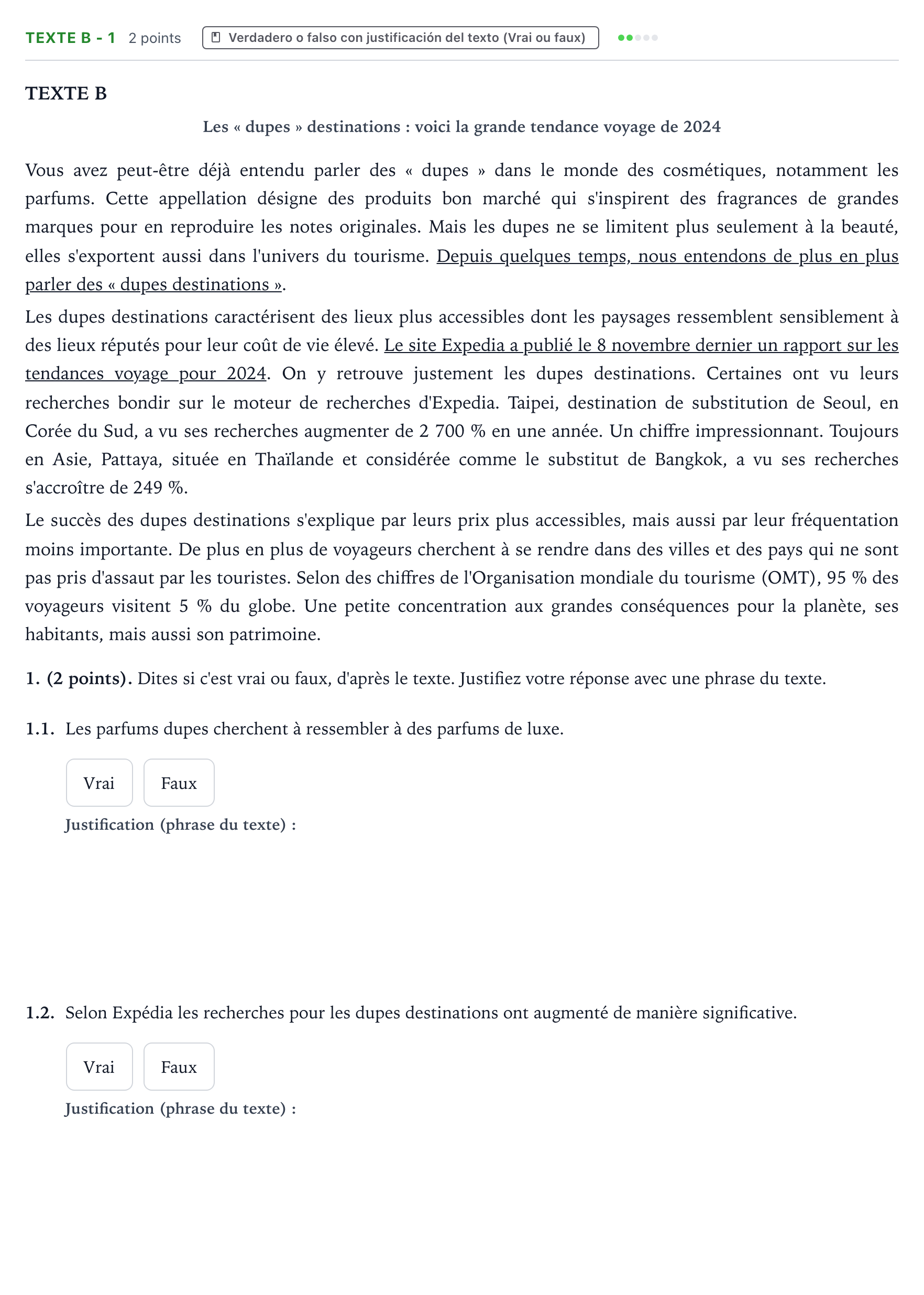 Enunciado: Ejercicio Texte B - 1 · Francés PAU Aragón Ordinaria 2024