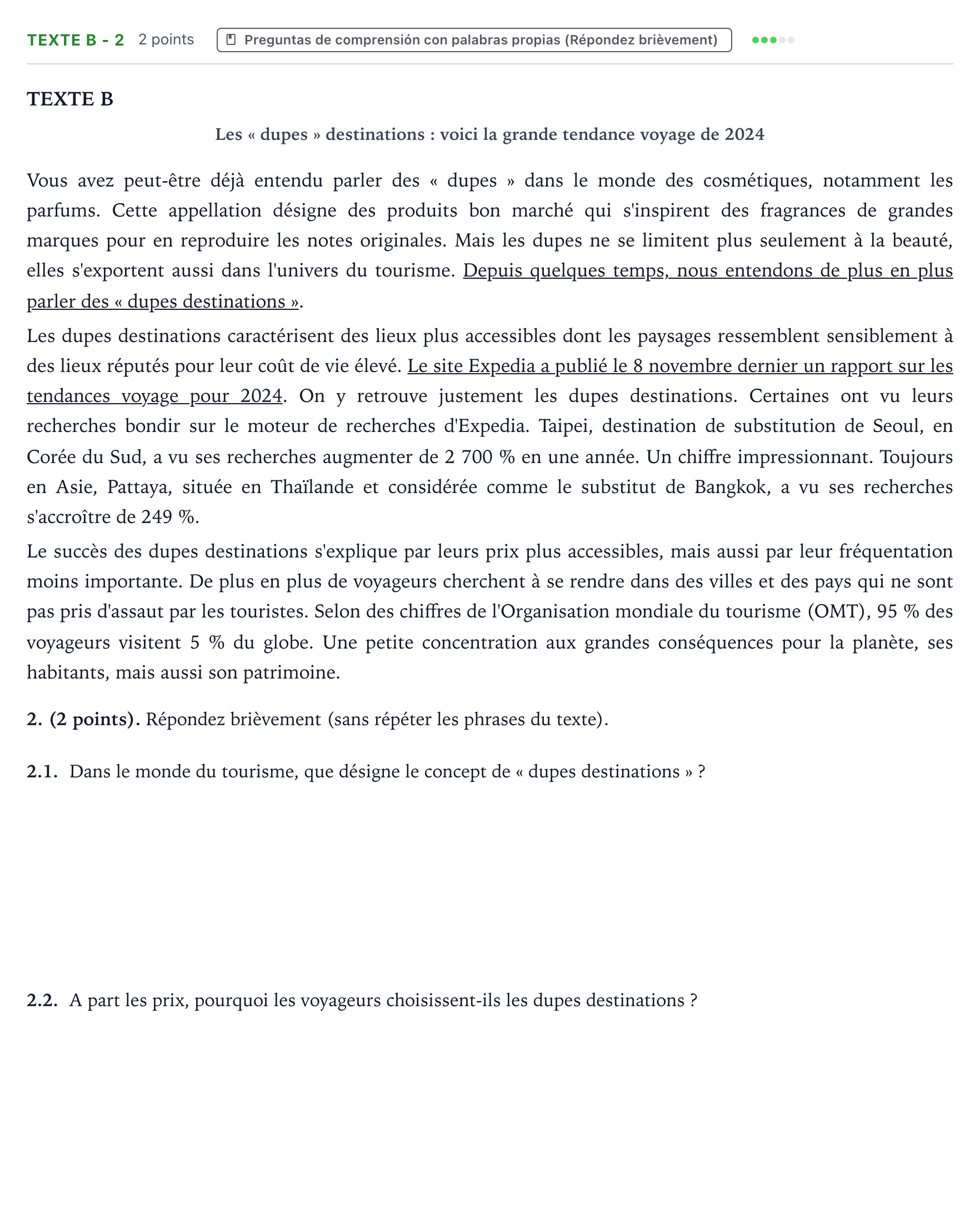 Enunciado: Ejercicio Texte B - 2 · Francés PAU Aragón Ordinaria 2024