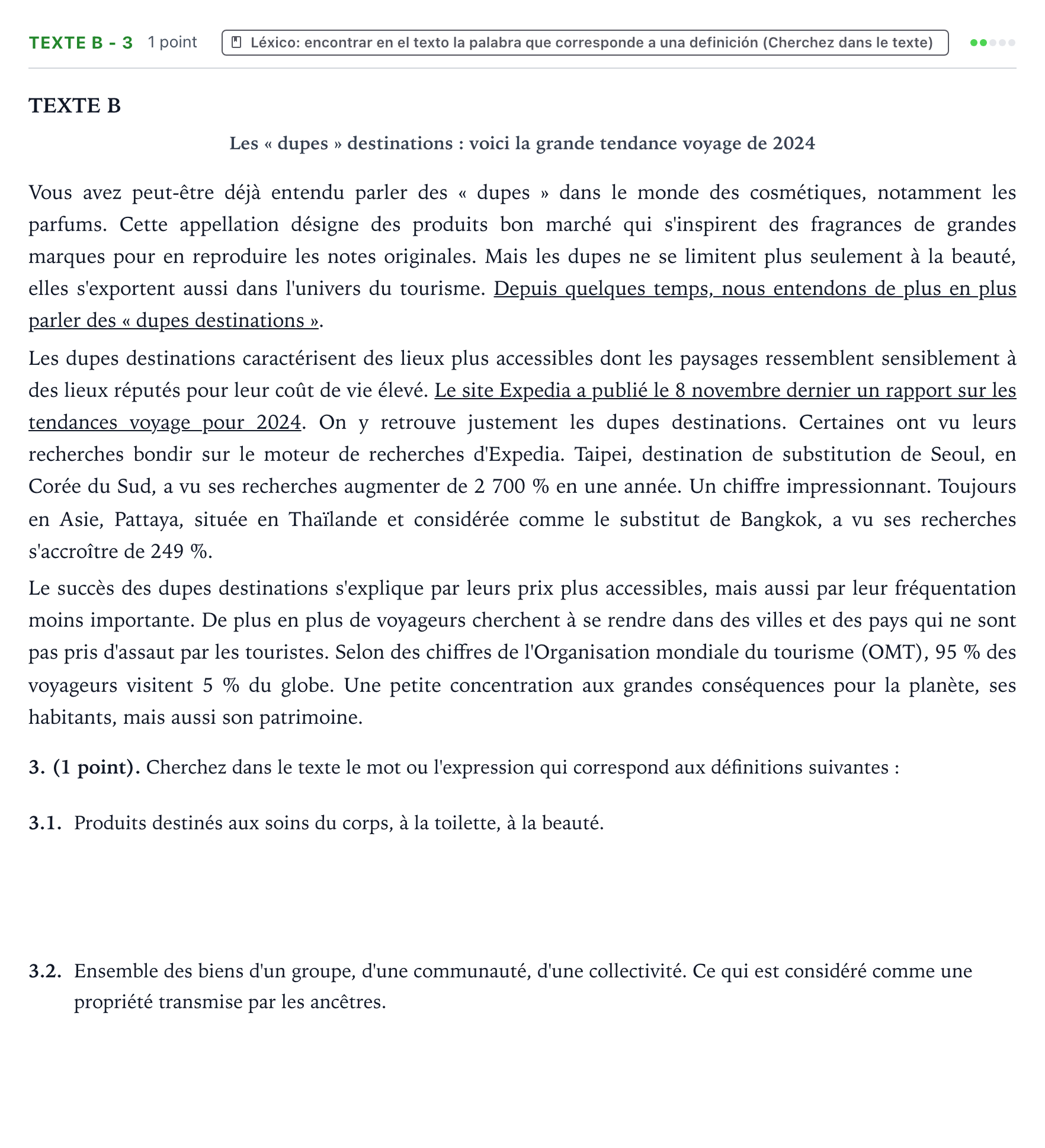 Enunciado: Ejercicio Texte B - 3 · Francés PAU Aragón Ordinaria 2024